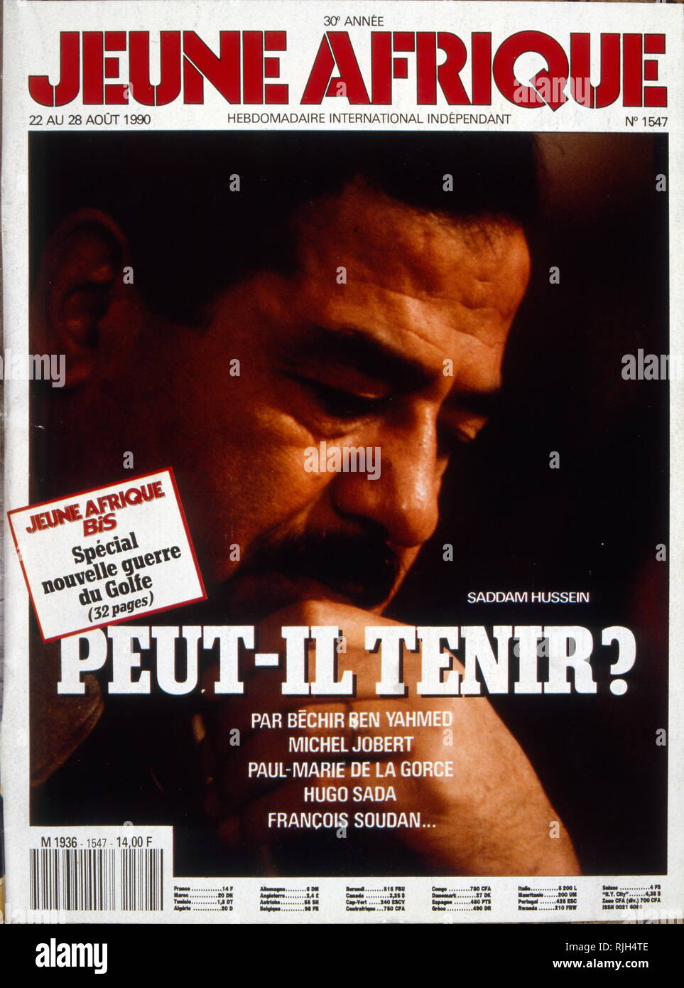 French press coverage of the  Gulf War, 1990, asking about Iraqi leader Saddam Hussein, 'can he hold on'? Stock Photo