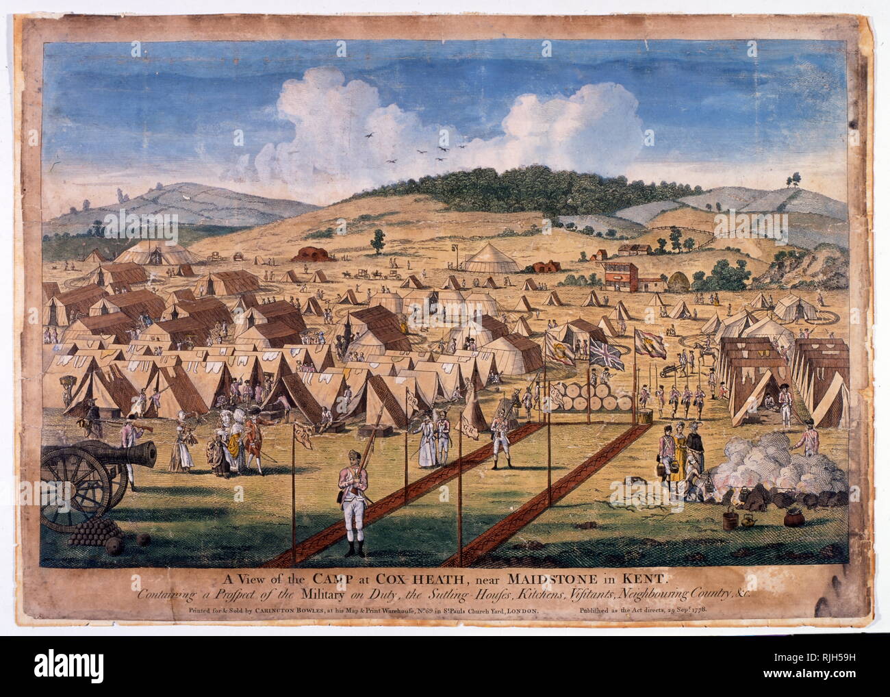 18th century print showing, a view of the British military camp at cox heath, near Maidstone, in Kent. 1778 Stock Photo