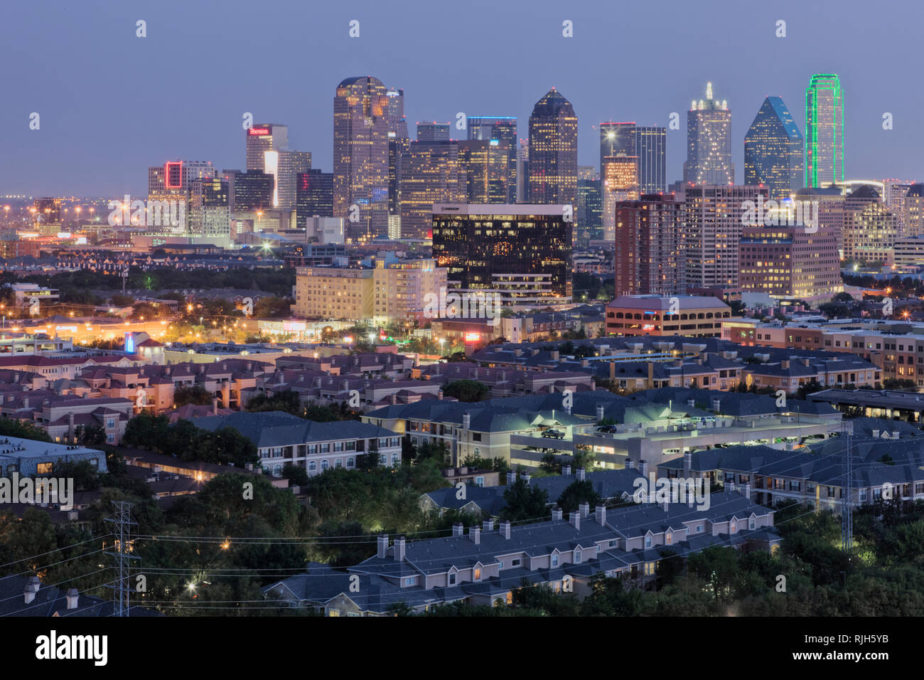 Dallas Neighborhood in the Evening Stock Photo
