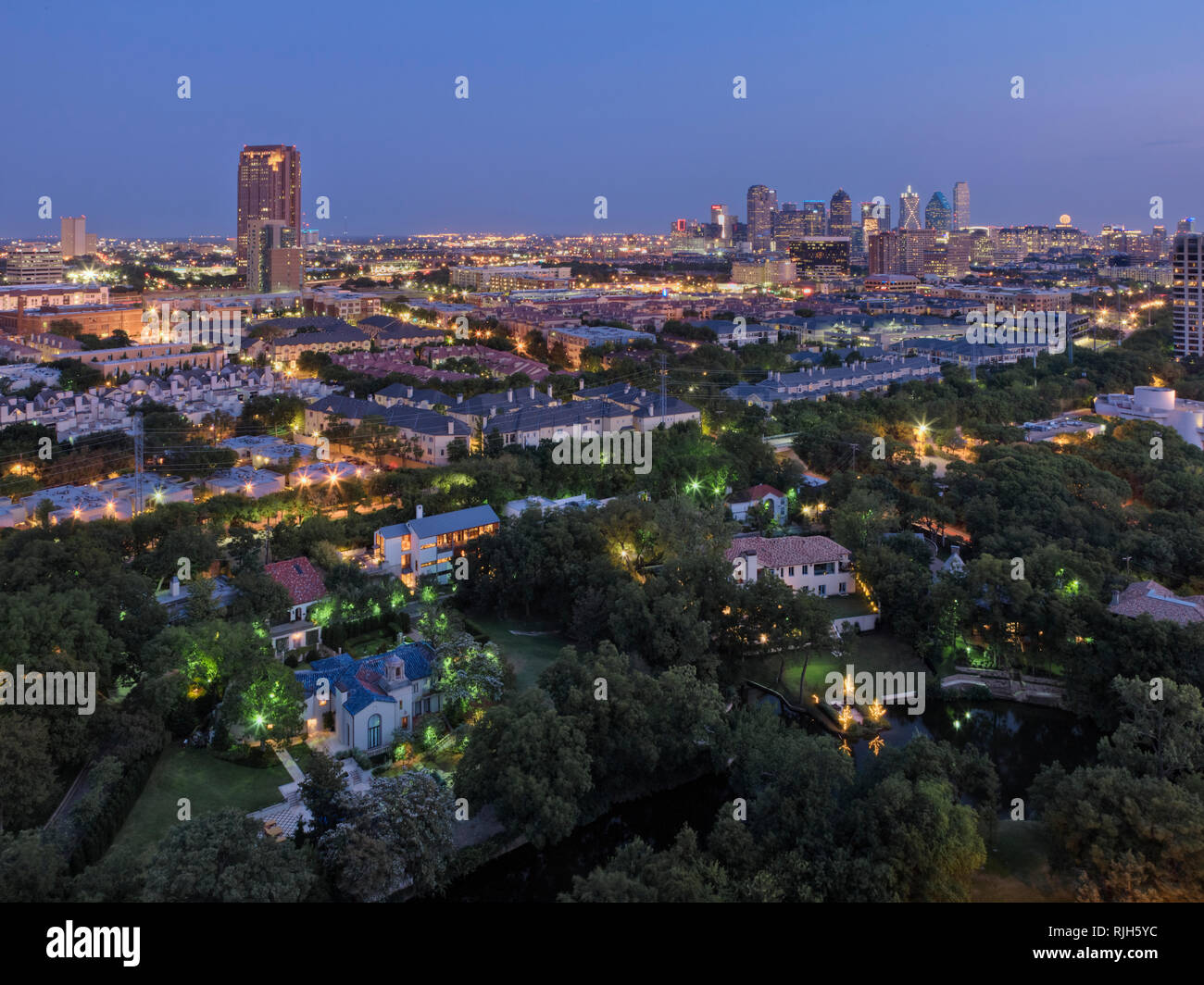 Image showcasing Dallas Neighborhood in the Evening Stock Photo - Alamy
