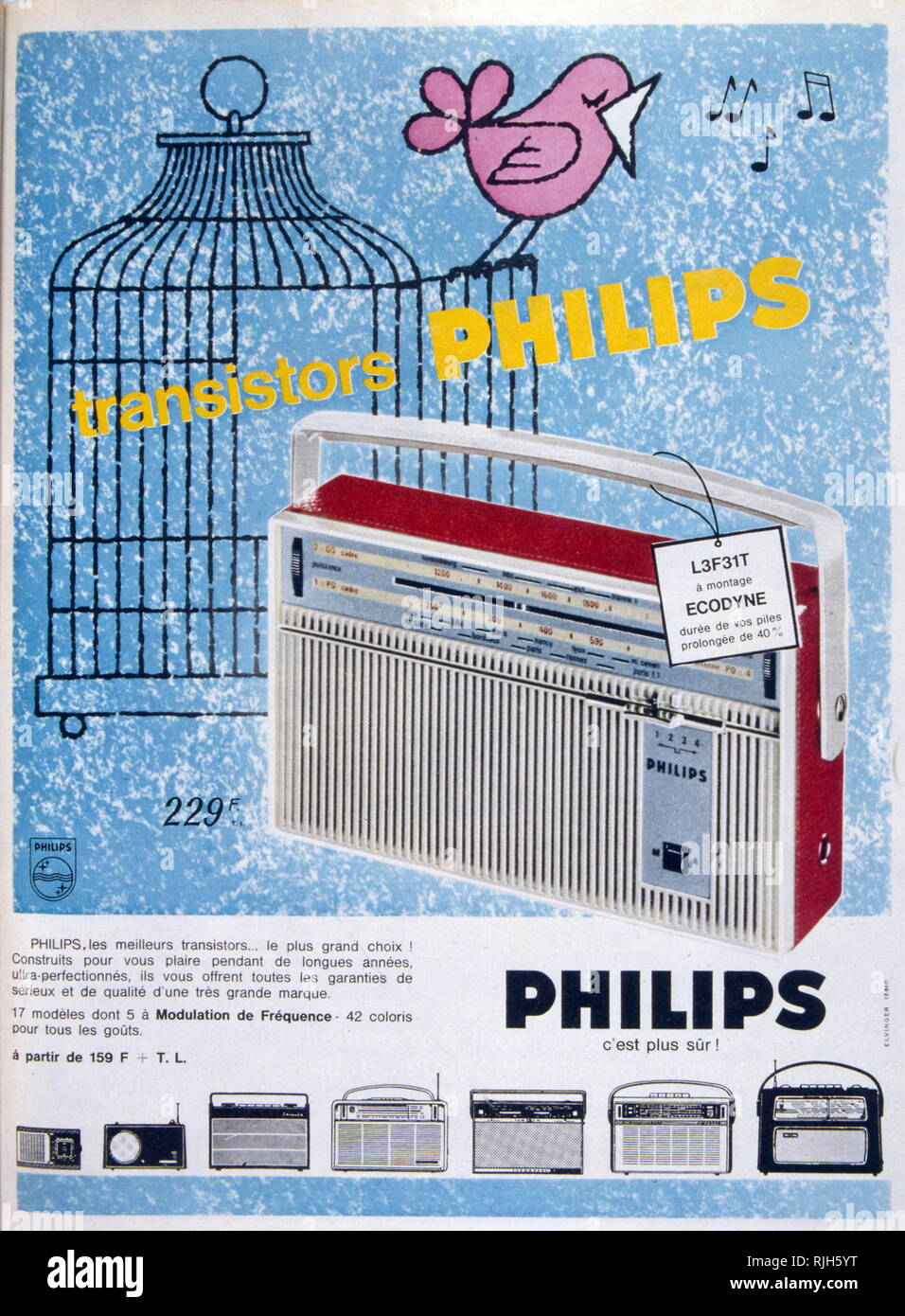 French advert for transistor radios, by Philips 1963 Stock Photo