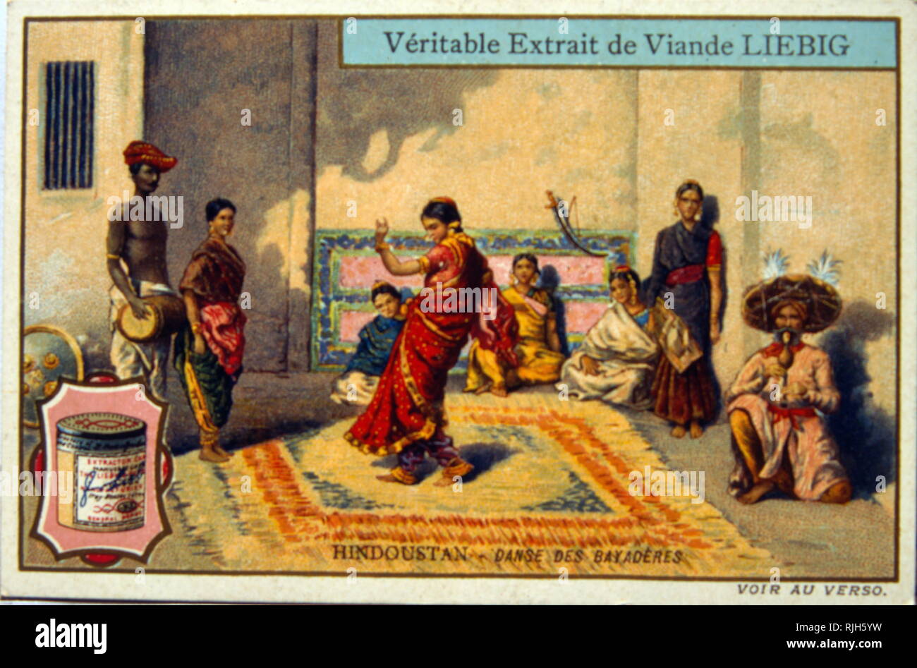 Liebig card showing Indian dancers and traditional music. India 1900 Stock Photo