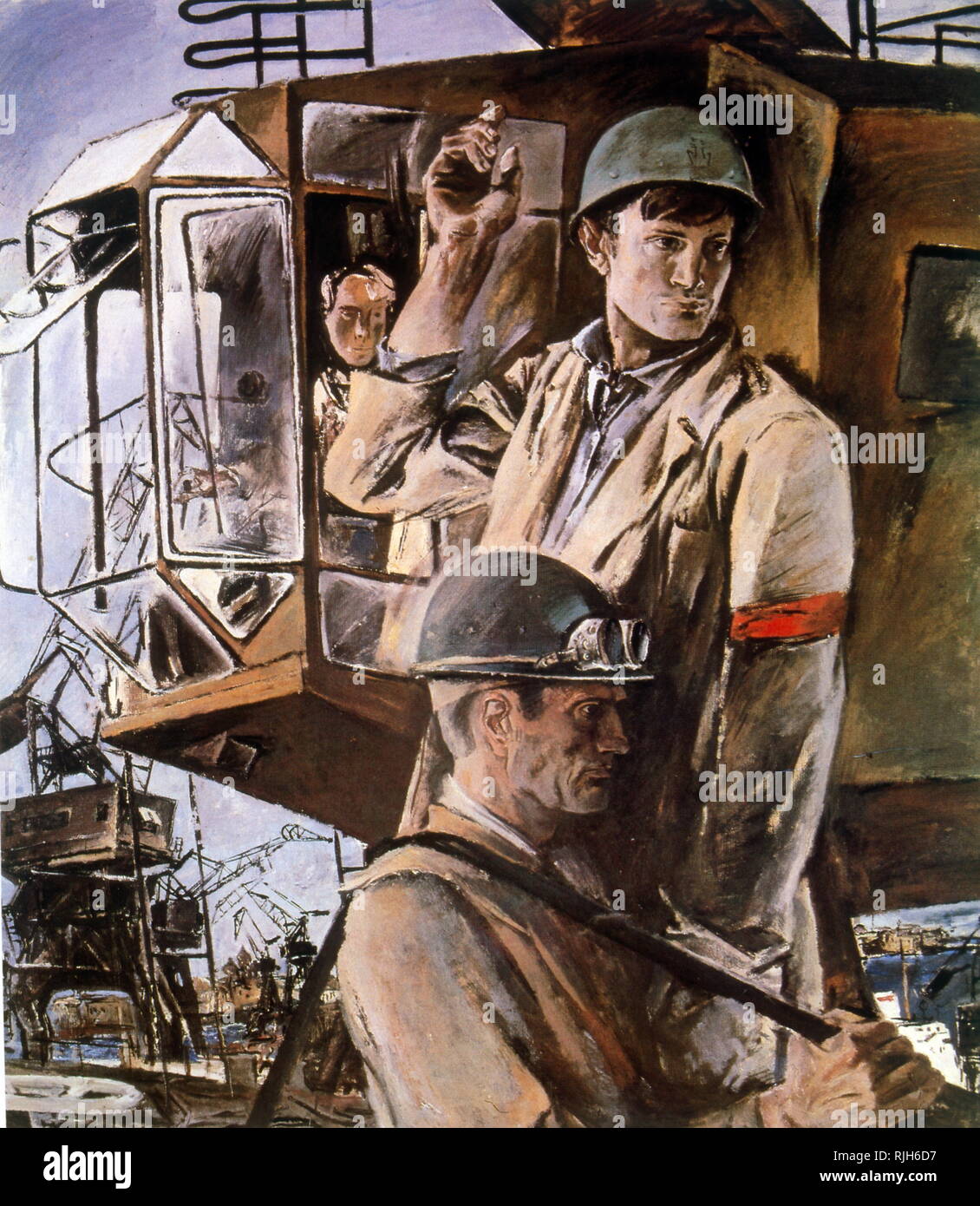 Naval construction workers in the soviet union. 1974. Painting by Grigory Fadin Stock Photo