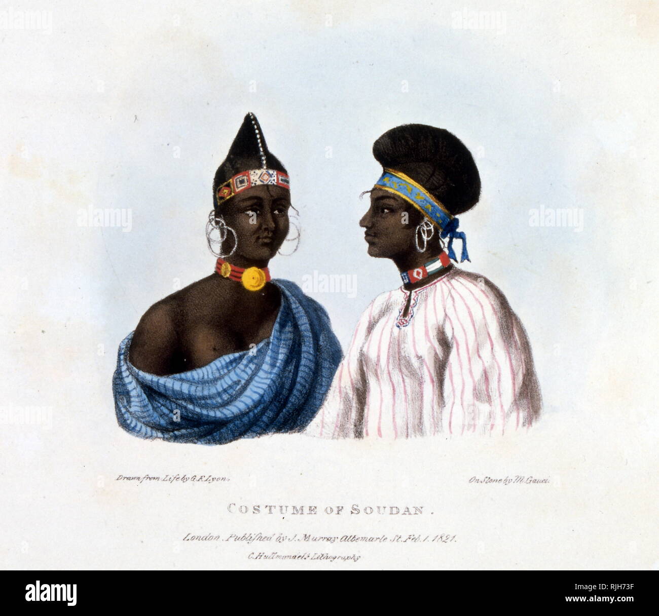 Sudanese man and woman. Print 19th century, 1821 Stock Photo