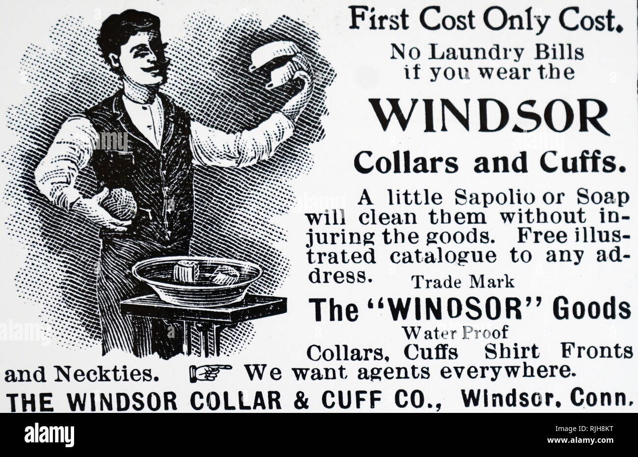 An advertisement for Windsor Collars and Cuffs. Dated 19th century Stock Photo