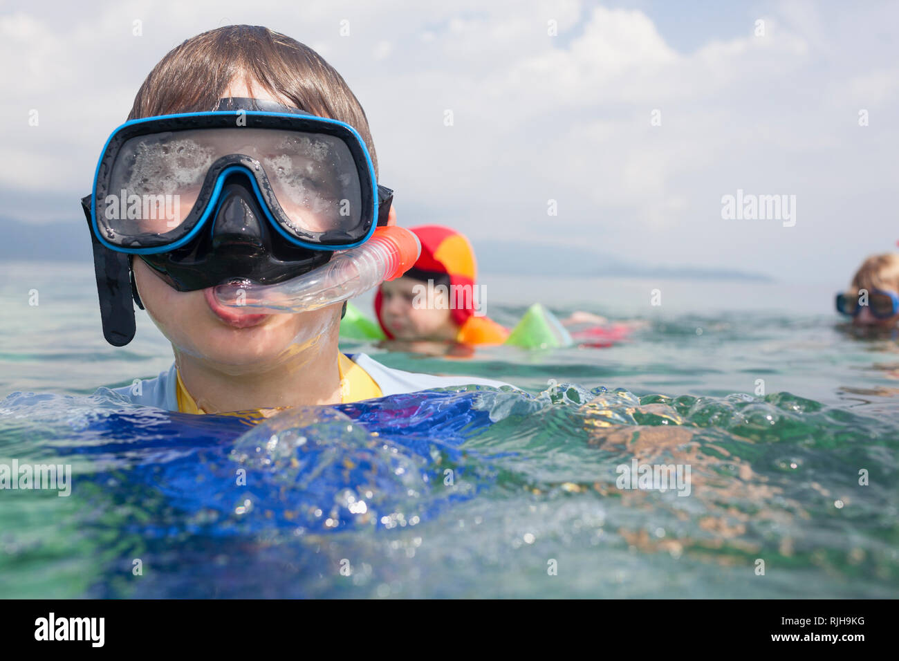 Boy wearing scuba mask Stock Photo Alamy