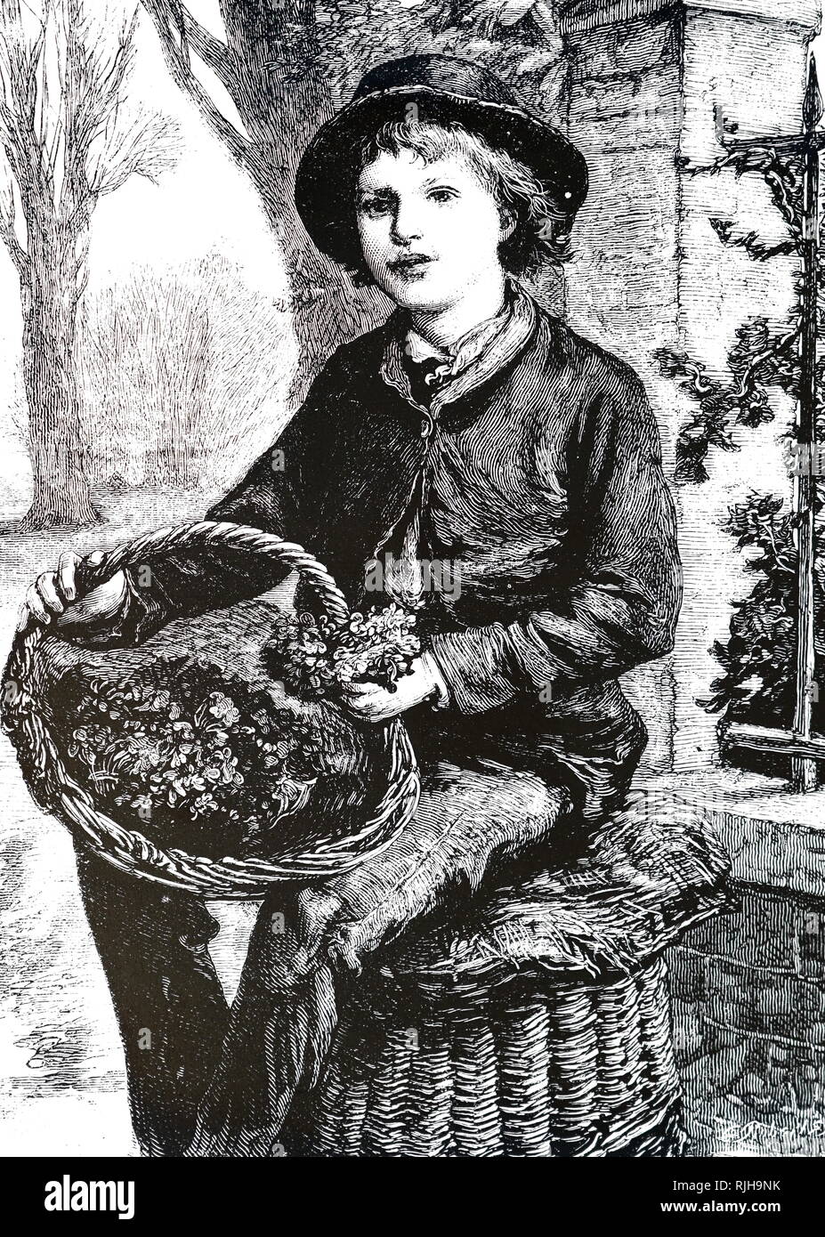 An engraving depicting a Parisian street seller. Dated 19th century Stock Photo