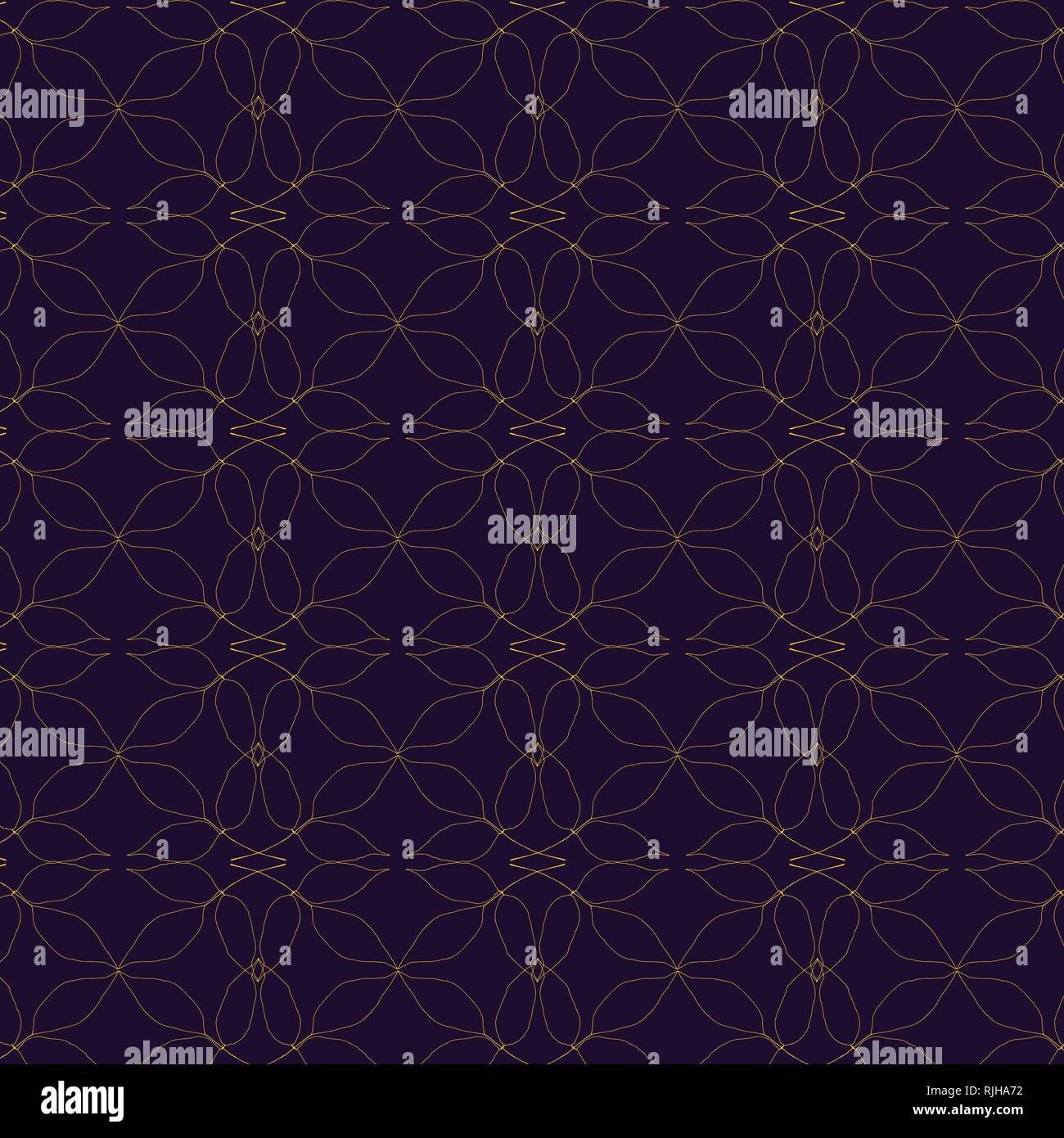 Geometrical floral vector pattern in gold and dark blue Stock Vector