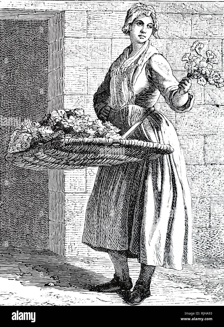 A woodcut engraving depicting a London street seller. Dated 19th century Stock Photo