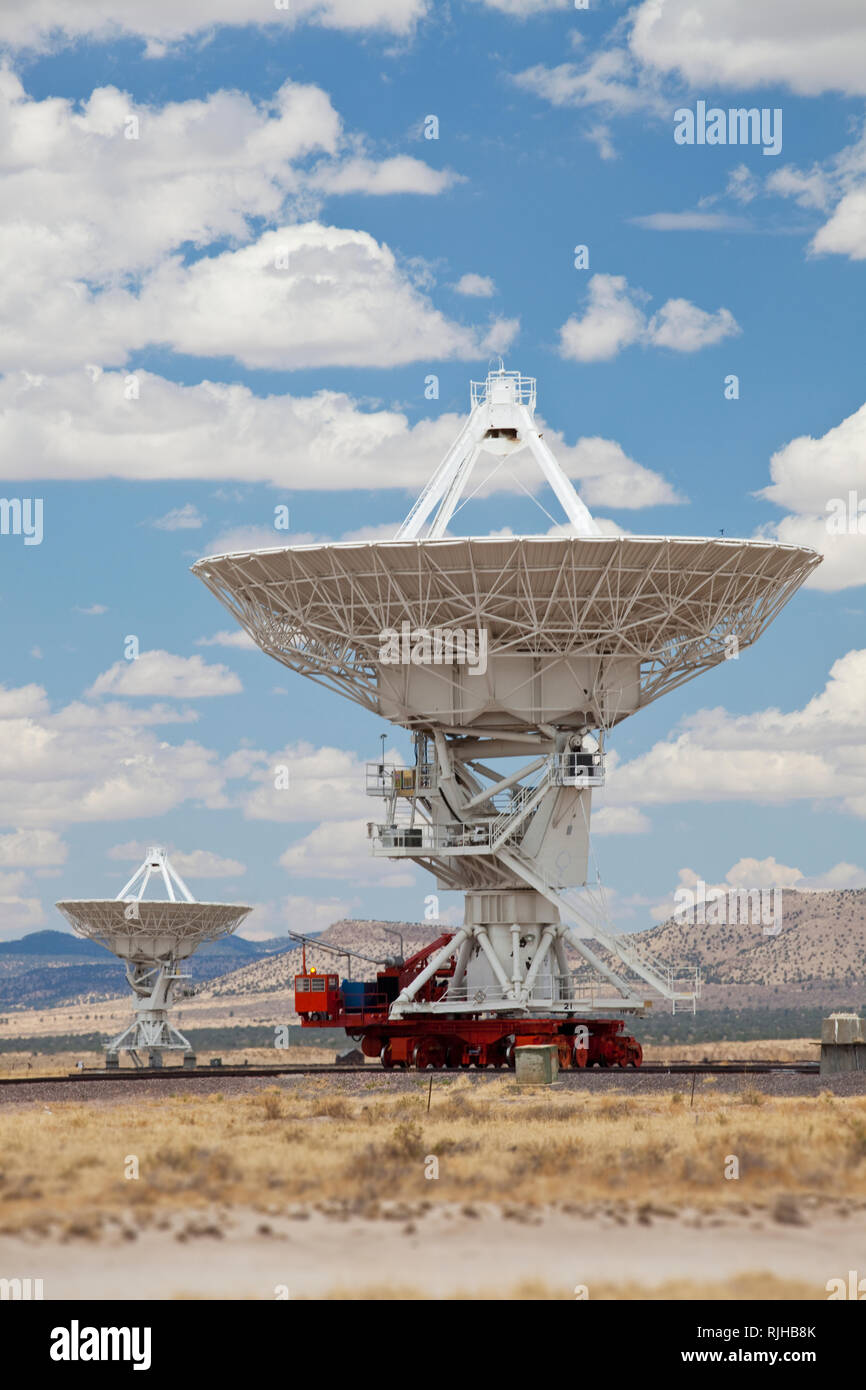 Satellite dishes in desert, Magdalena, New Mexico, United States Stock
