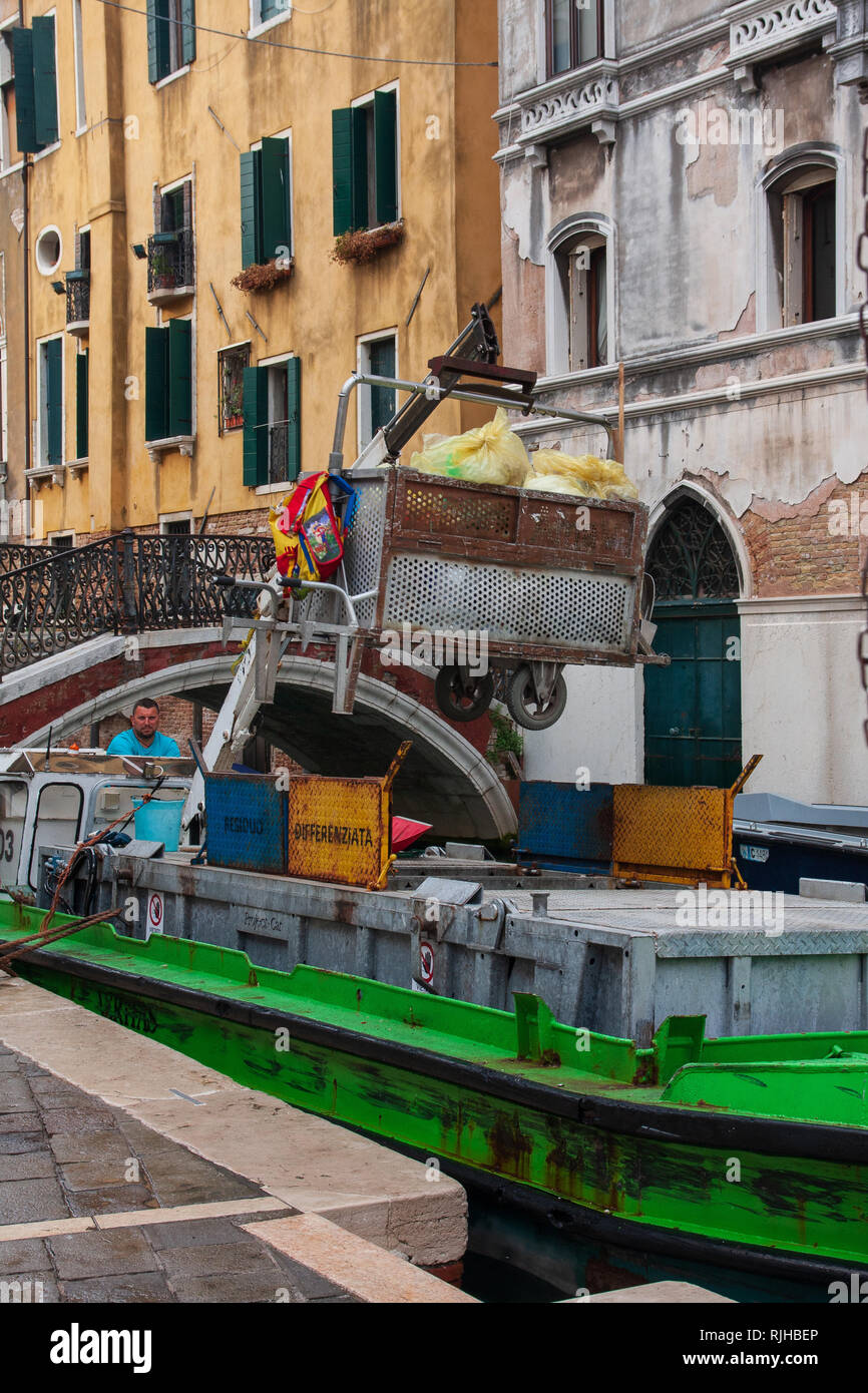 Waste collection, Venice, Italy, Europe Stock Photo