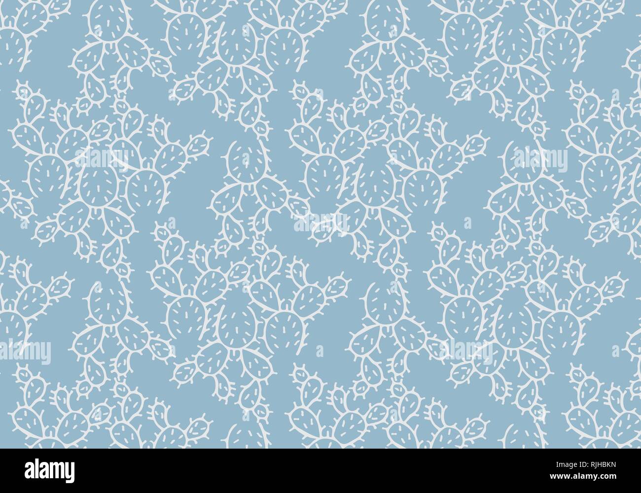 Cactus vector pattern in a blue and white color palette Stock Vector