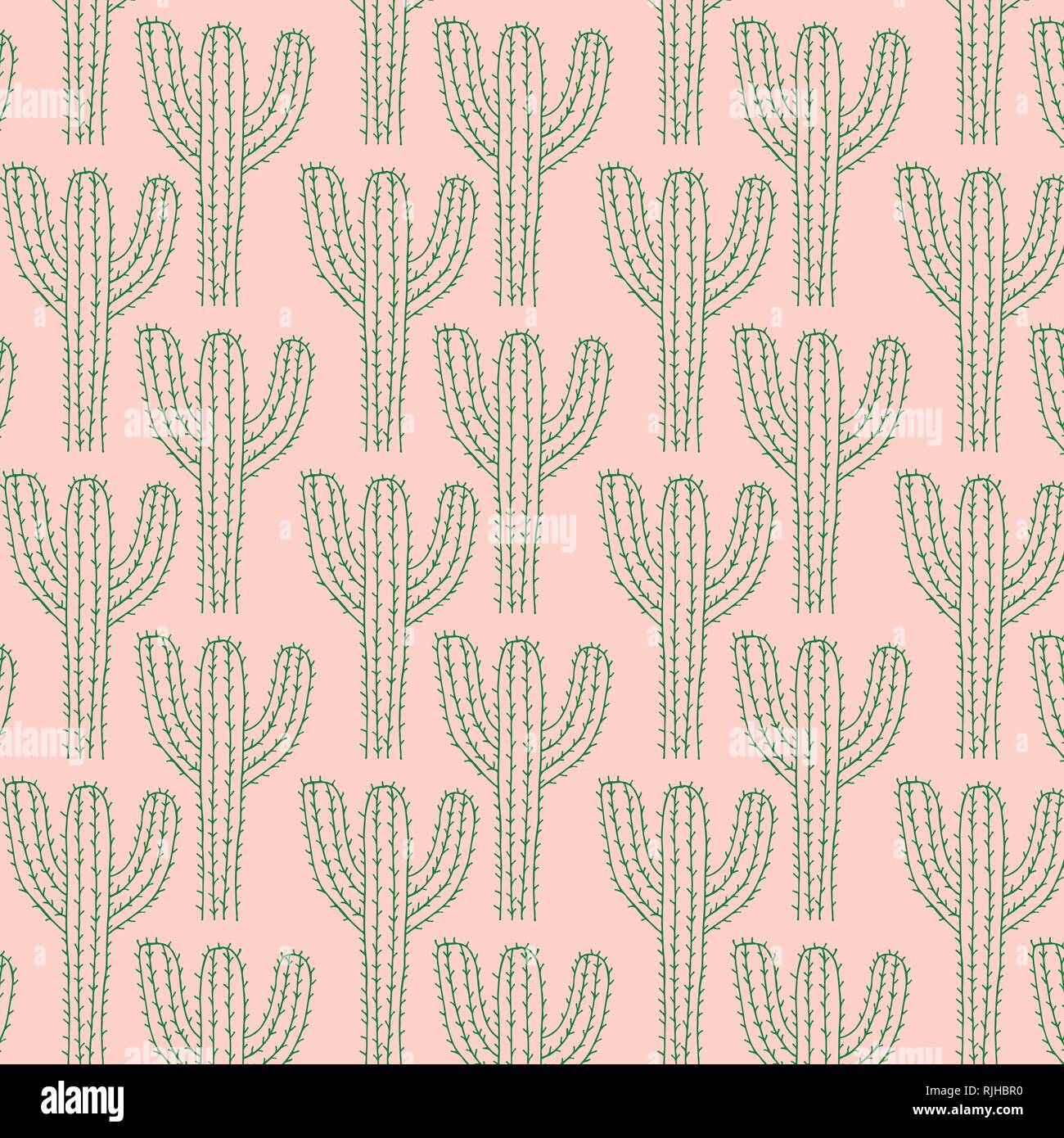 Cactus vector pattern in a pink and green color palette Stock Vector