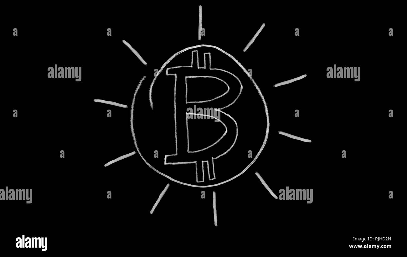 animated bitcoin symbol, chalk stroke on a black background, ideal for compositing, use as a mask, ideal for data, business, finance and internet Stock Photo