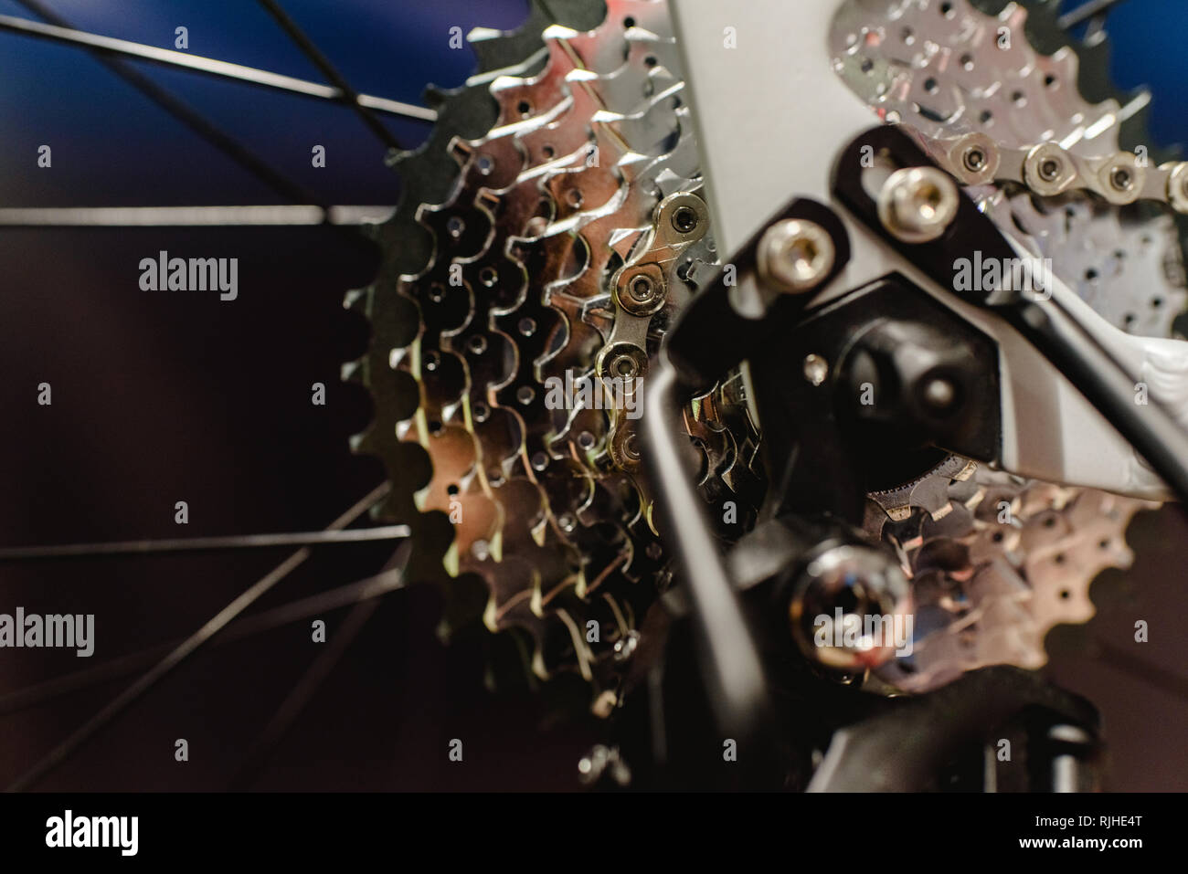 cassette on the rear wheel of a mountain bike to change gears Stock