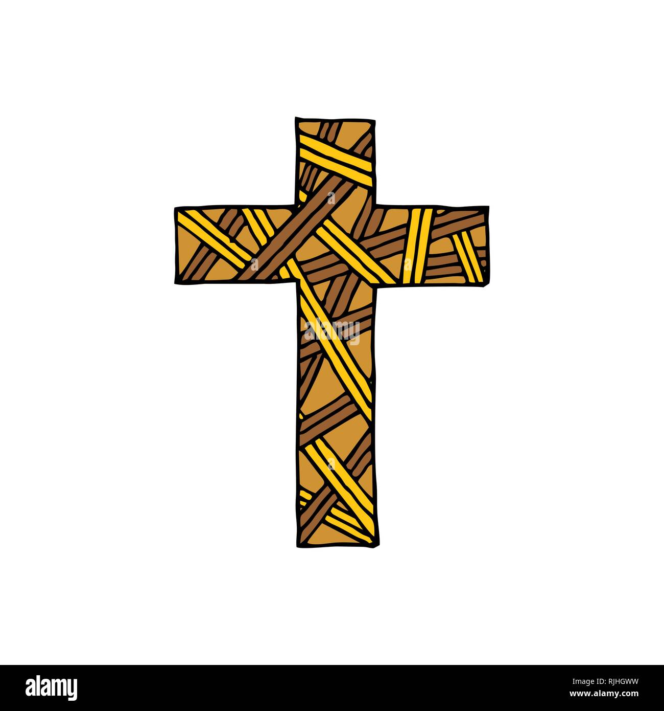 Cross of the Lord and Savior Jesus Christ with interlacings, hand-drawn. Christian and biblical symbols. Stock Vector