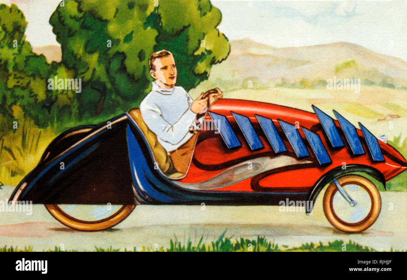 Futuristic Aerodynamic Sports Car or Open-Top Car (Illustration c1940) Stock Photo