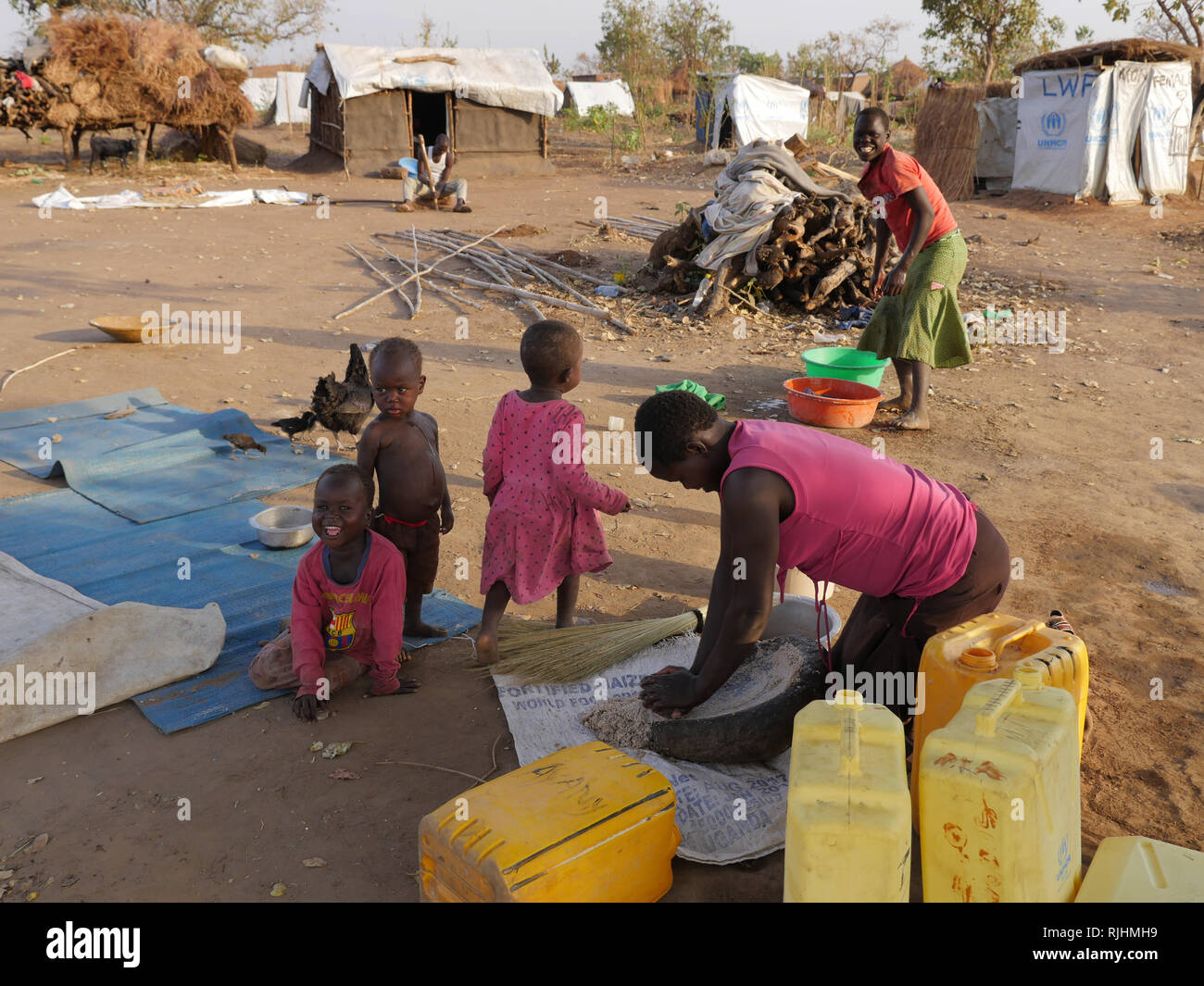 UGANDA - Palabek refugee settlement.  Daily scenes of refugees. Stock Photo