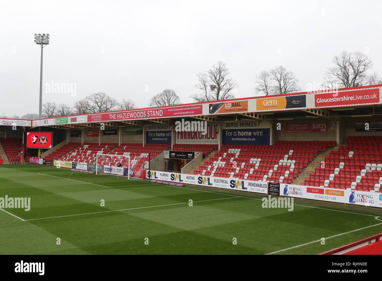 Cheltenham Town FC's home ground the Jonny Rocks Stadium, Whaddon Road