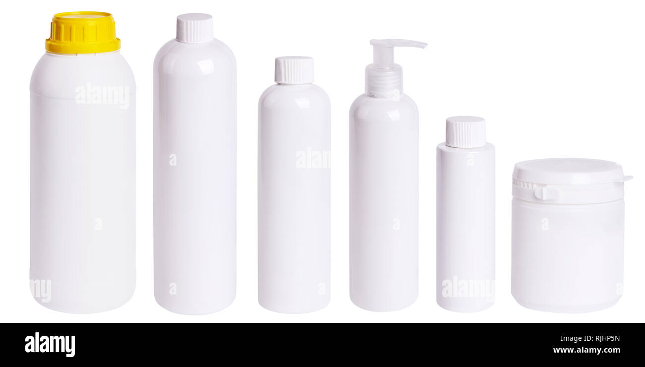 Set of white plastic bottles isolated on white background Stock Photo ...