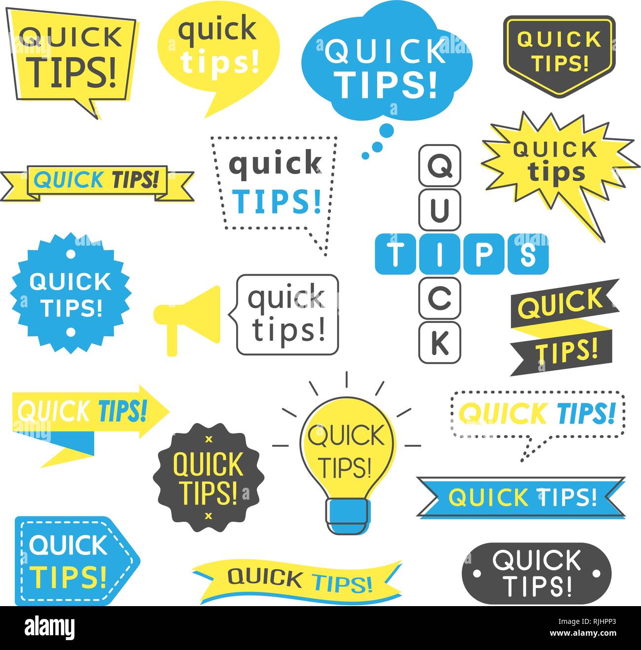 Advice, quick tips, helpful tricks and suggestions logos, emblems and ...