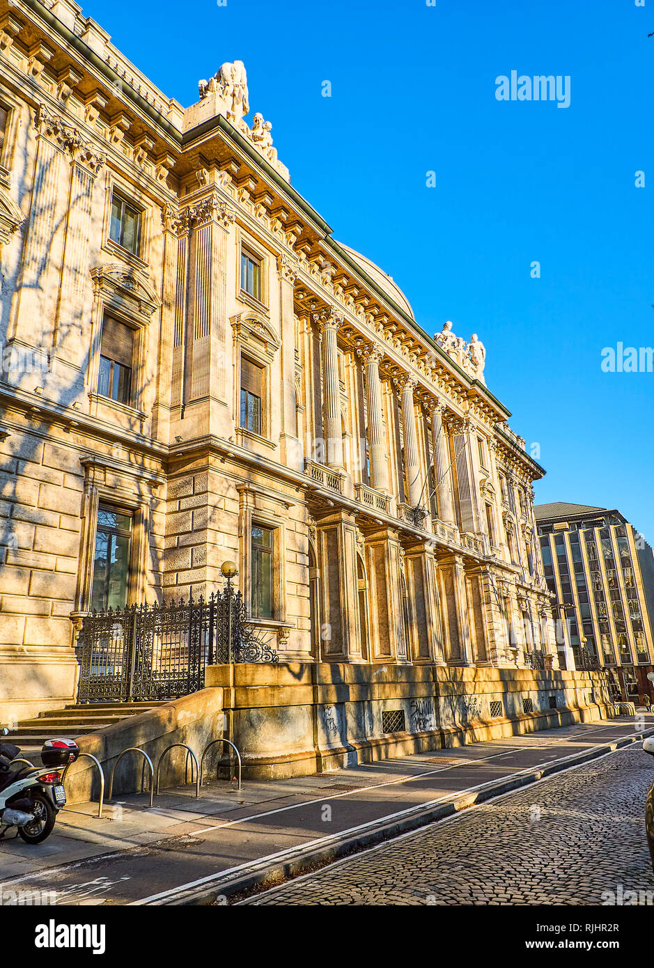 Turin, Italy - December 31, 2018. Main facade of The Palazzo della Luce Palace of Turin. View from Giardino Lamarmora Gardens. Turin, Piedmont, Italy. Stock Photo