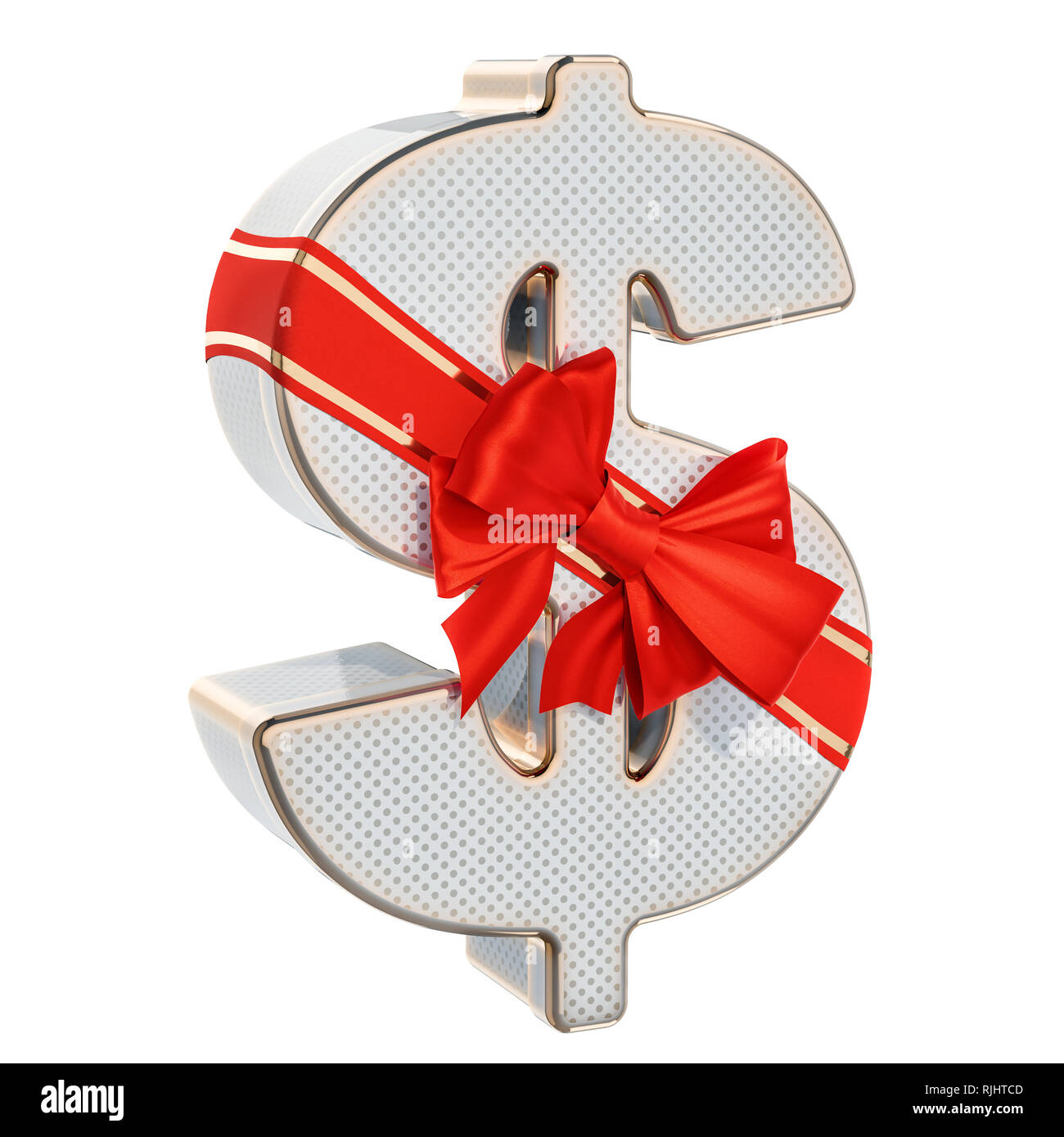 Dollar symbol from gift box with red ribbon bow, 3D rendering Stock ...