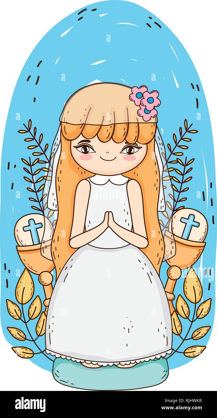 little girl with chalice in first communion celebration Stock Vector