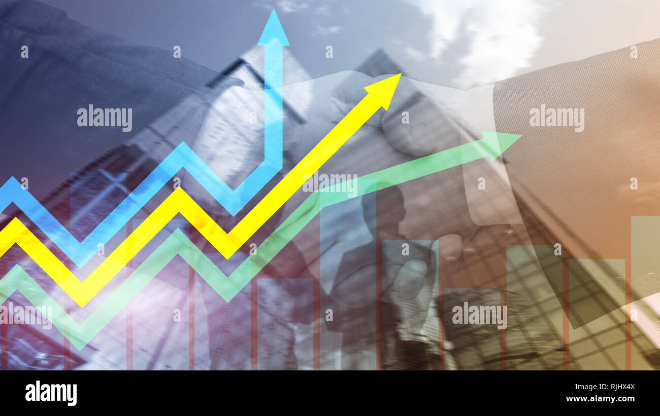 Financial growth arrows graph. Investment and trading concept. Stock Photo