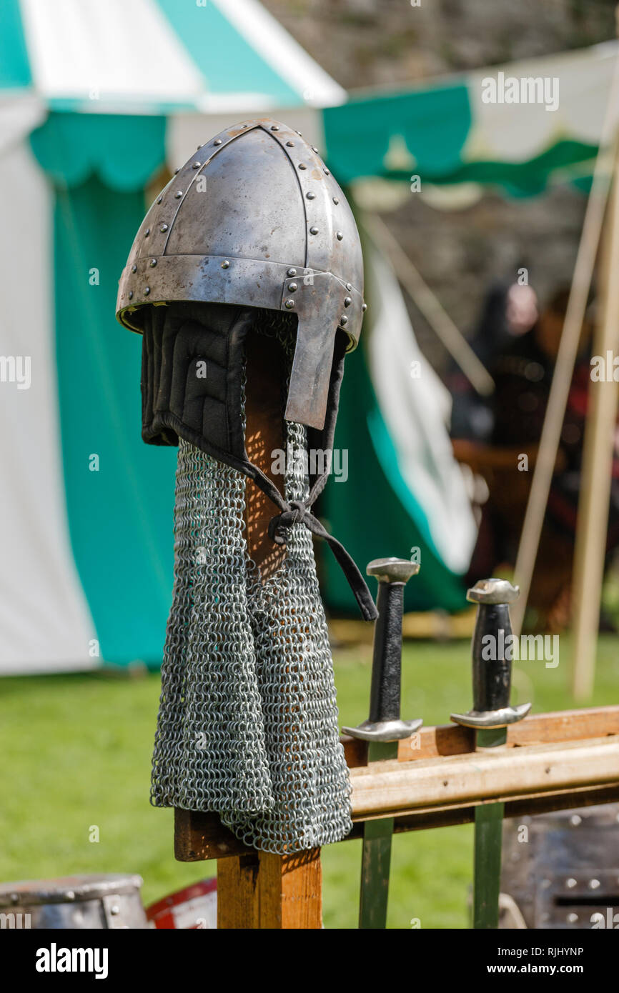 Chainmail body armour at a Re-enactment medieval festival Stock Photo