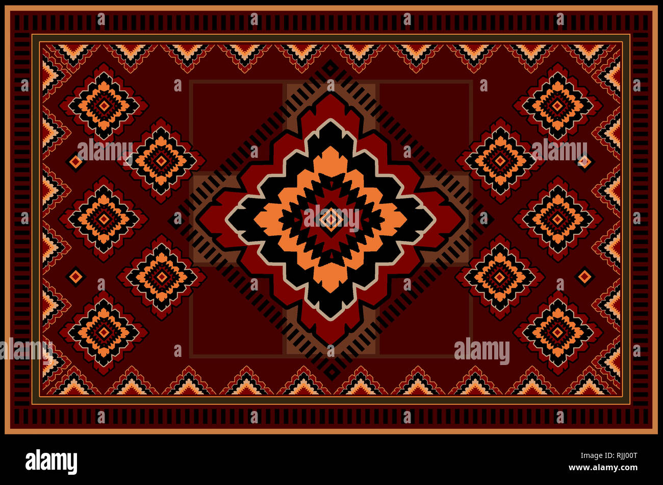 Vintage pattern of a luxury old oriental carpet with red,orange, black ...