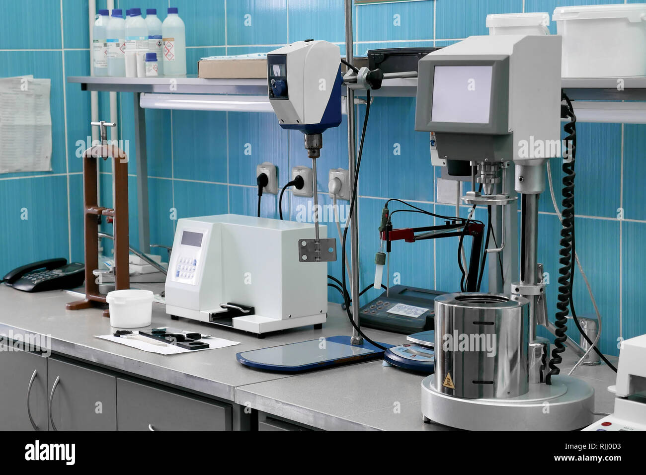 Research scientific laboratory. Chemical and biological production Stock Photo