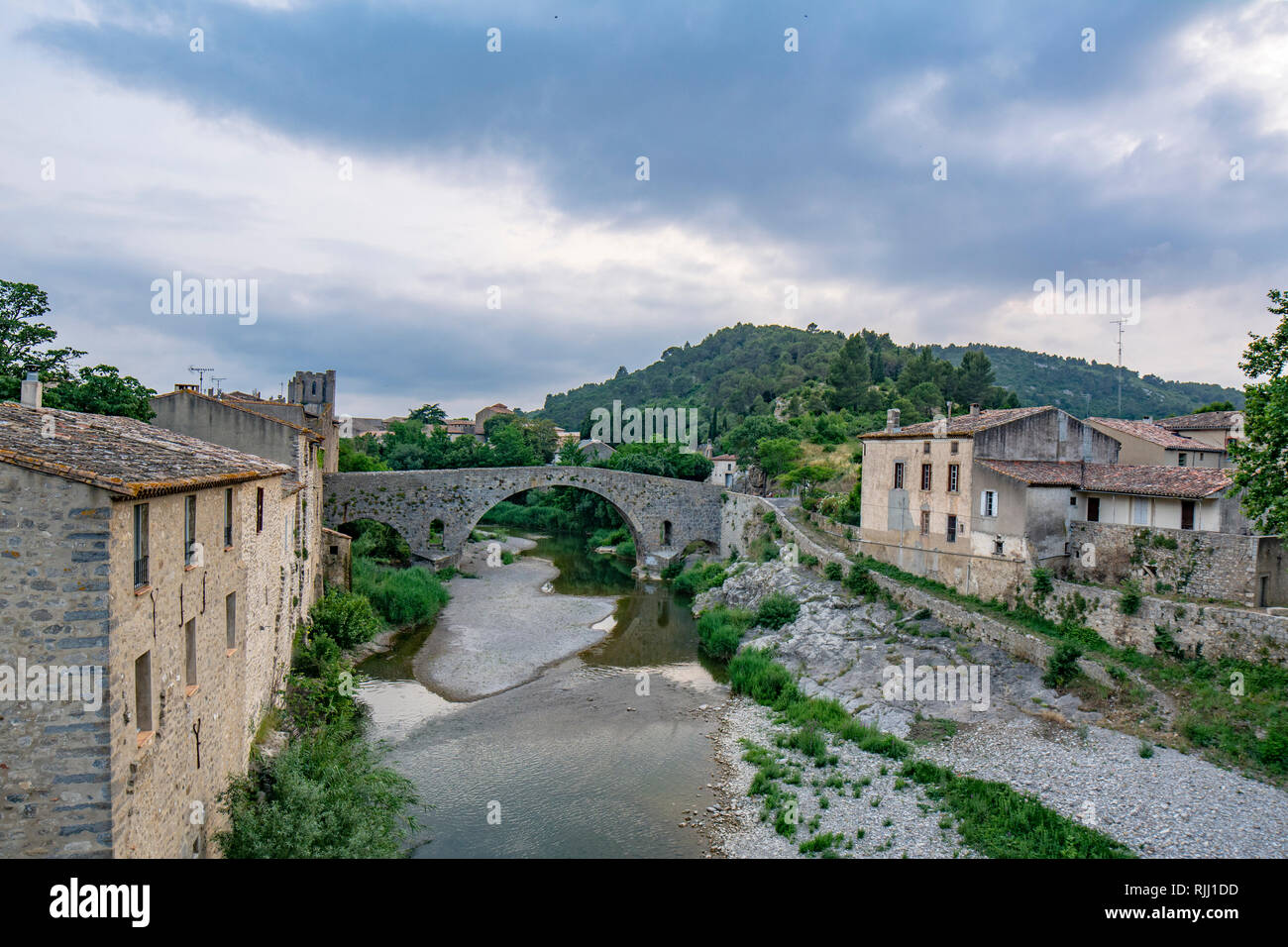 Lagrasse, France; June 2015 Medieval vaulted arch bridge over Orbieu