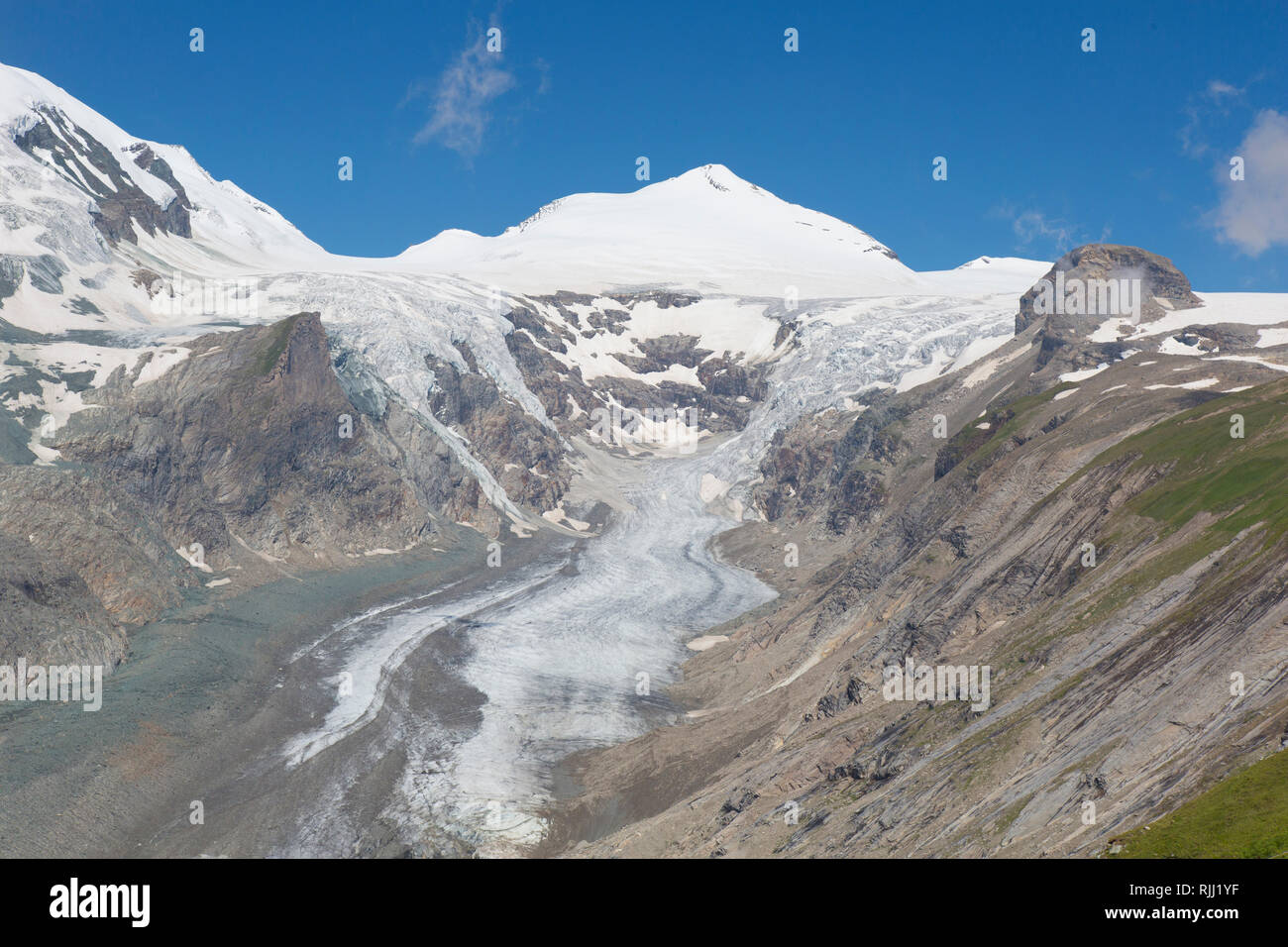 View over glacier Pasterze to the mountain Johannisberg. Hohe Tauern National Park, Carinthia, Austria Stock Photo