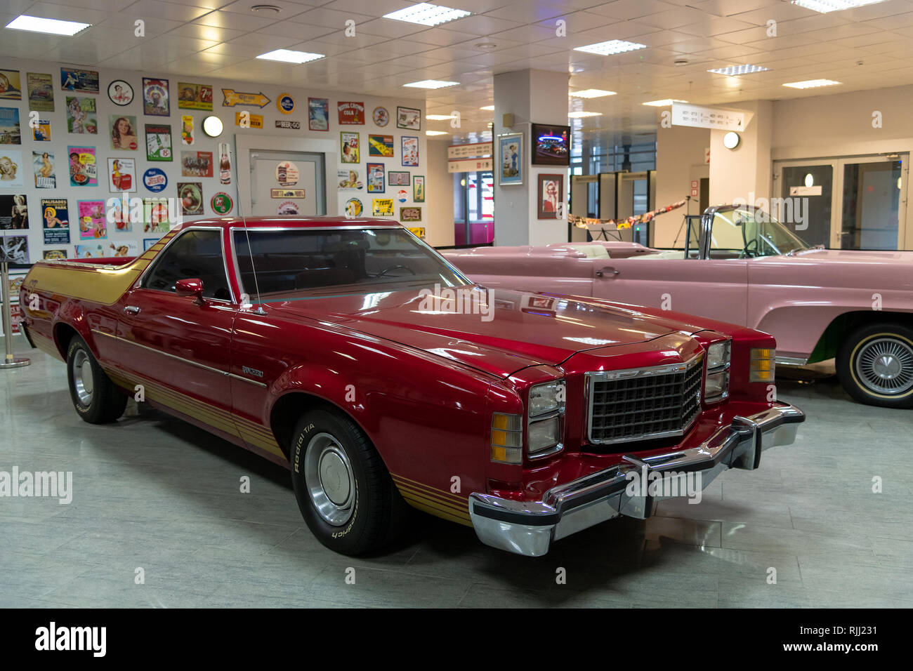 Sochi, Russia - May 30. 2018. Vintage car Ford Ranchero in Auto Sports Museum in main tribune of autodrome Stock Photo