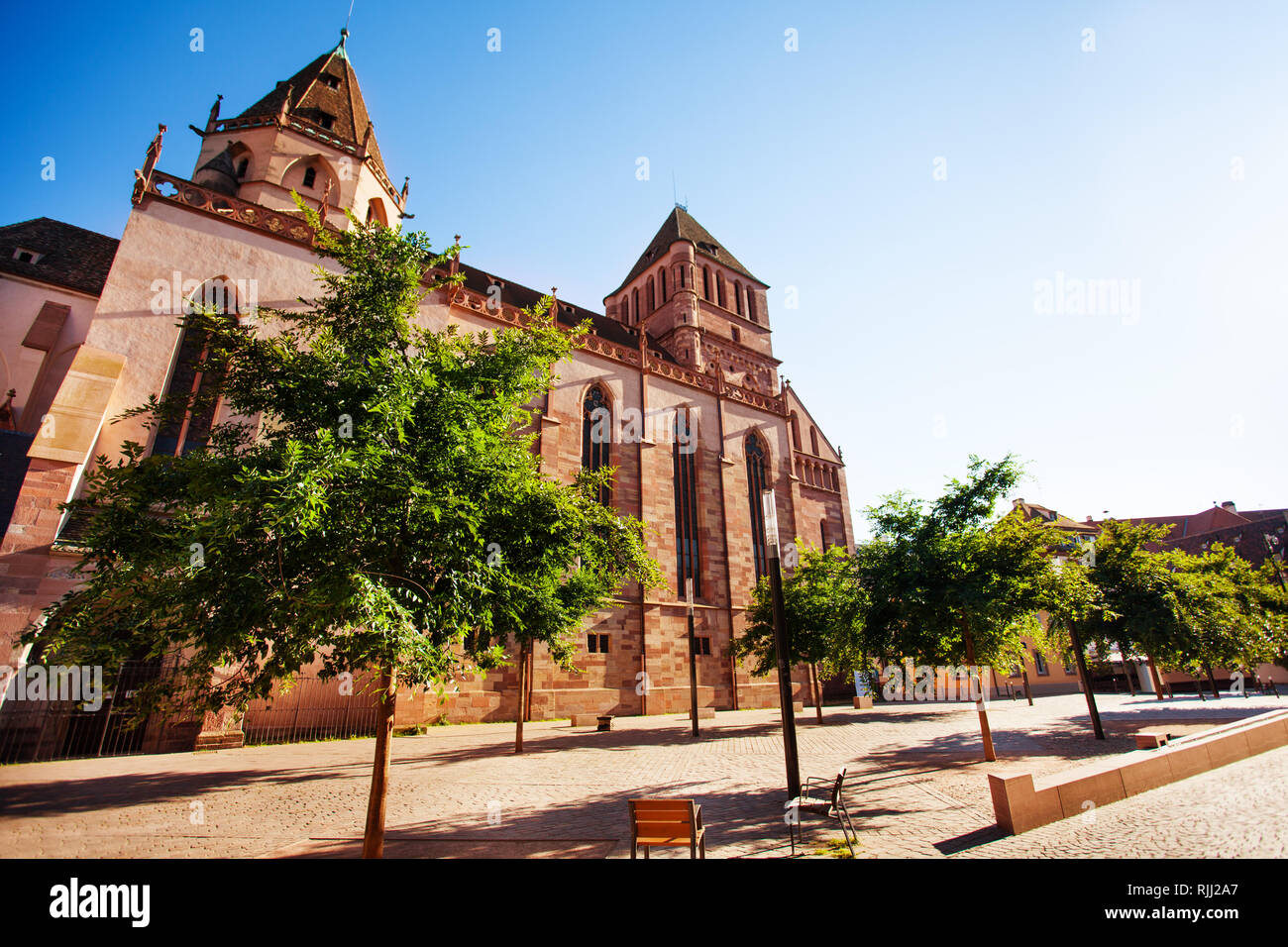 Beautiful view of St. Thomas hall church at sunny day in Strasbourg Stock Photo