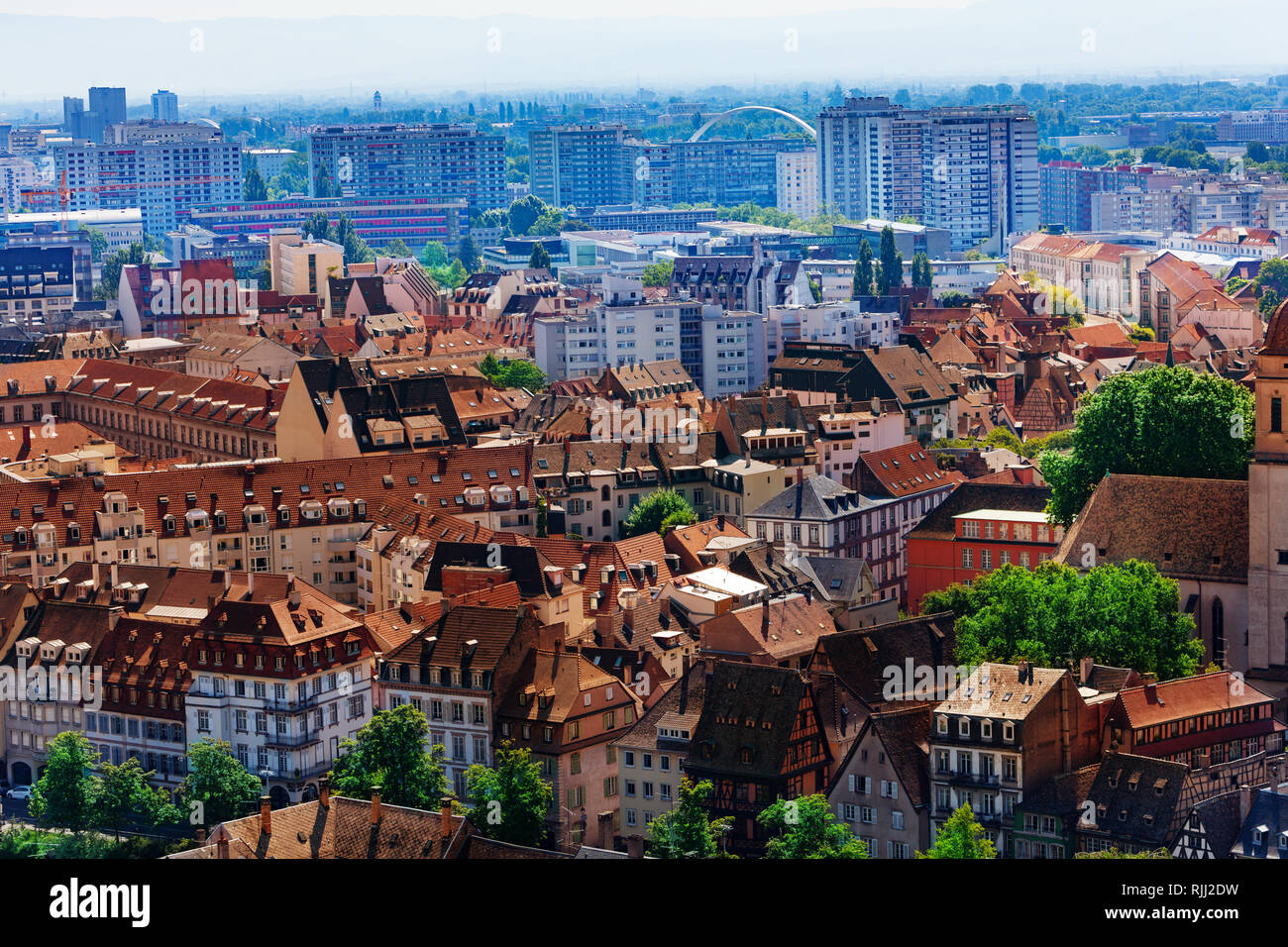 Downtown and newer districts of Strasbourg view from Cathedral Notre