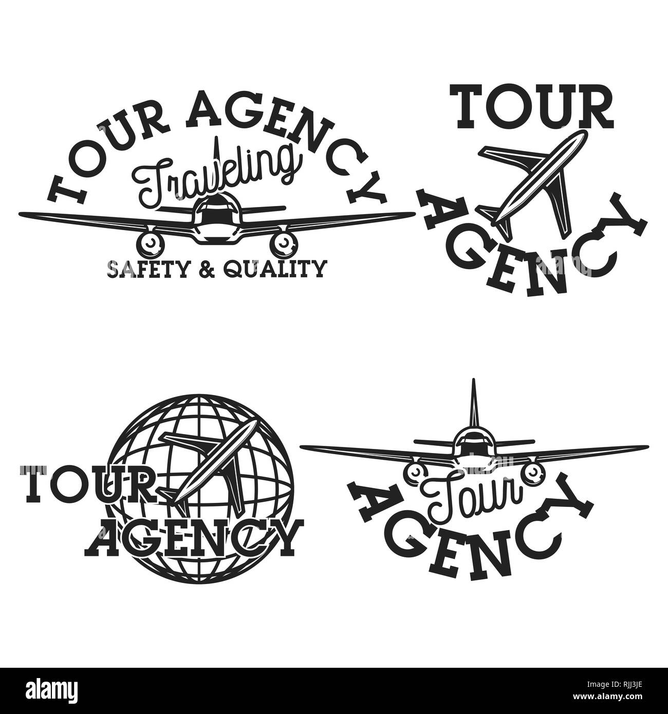 Vintage tour agency labels in vintage style. Design elements, icons ...