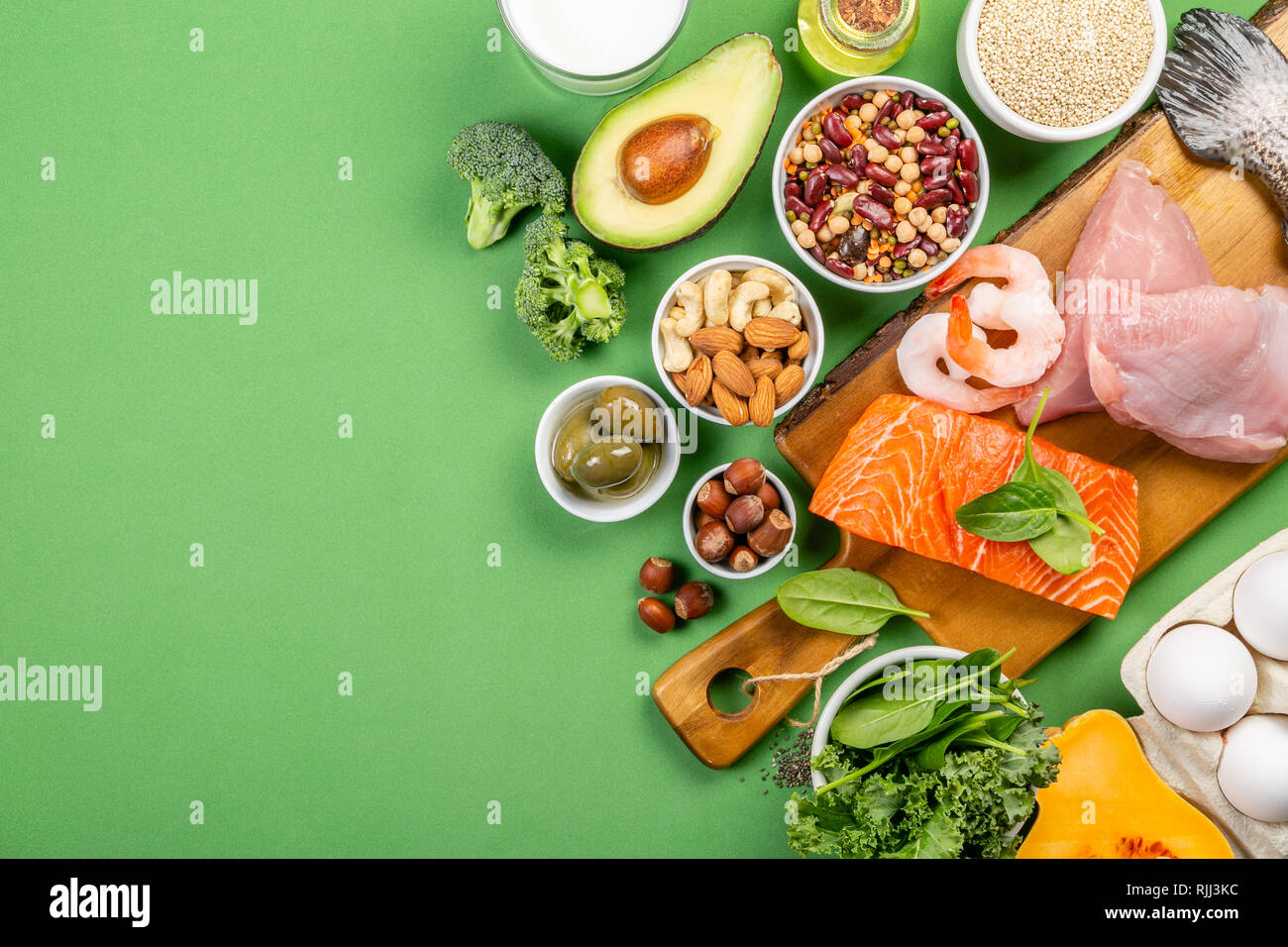 Mediterranean diet concept - meat, fish, fruits and vegetables Stock ...