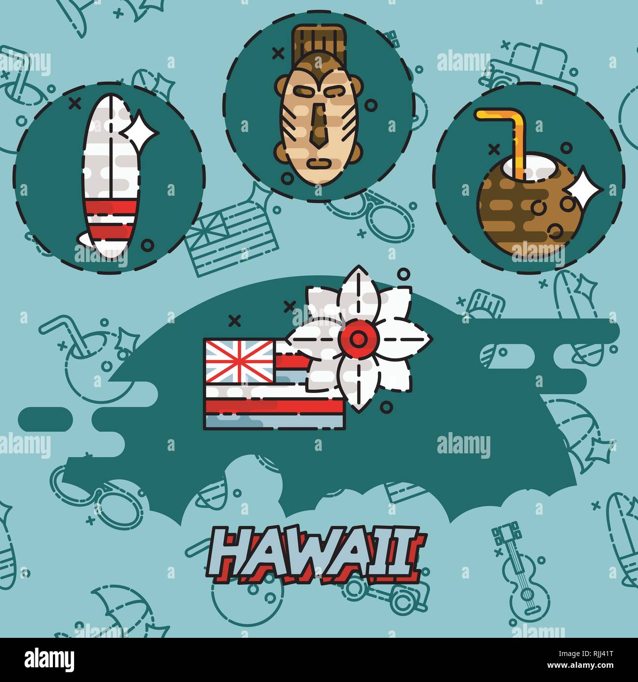 Hawaii flat concept icons. Aloha Set concept background. Vector ...