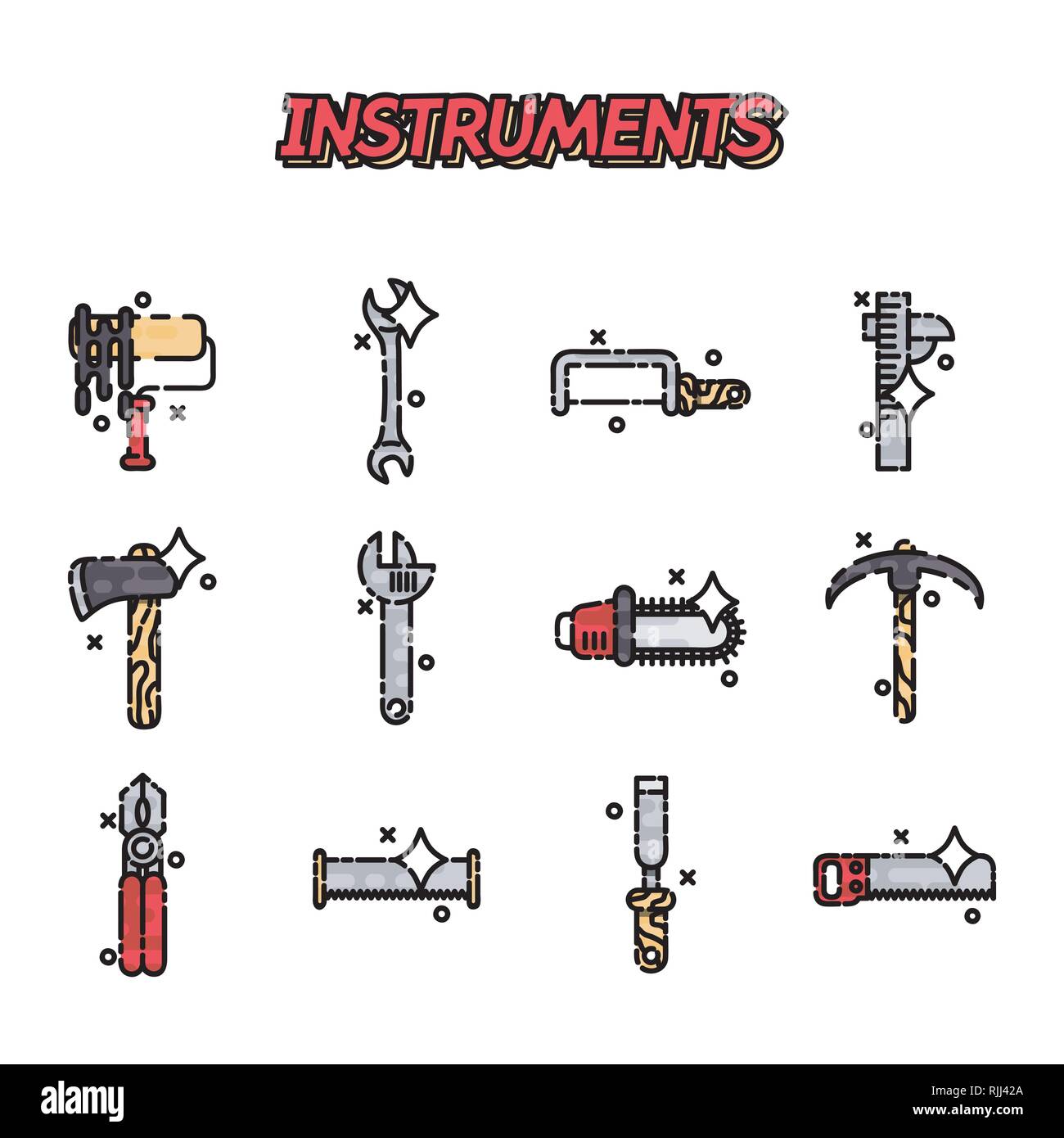 Instruments flat icons set, construction tools icons set. Stock Vector