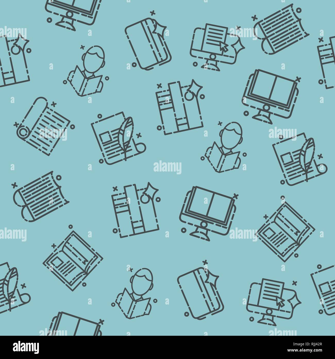 Library flat icons pattern. Illustration of reading room. Vector ...