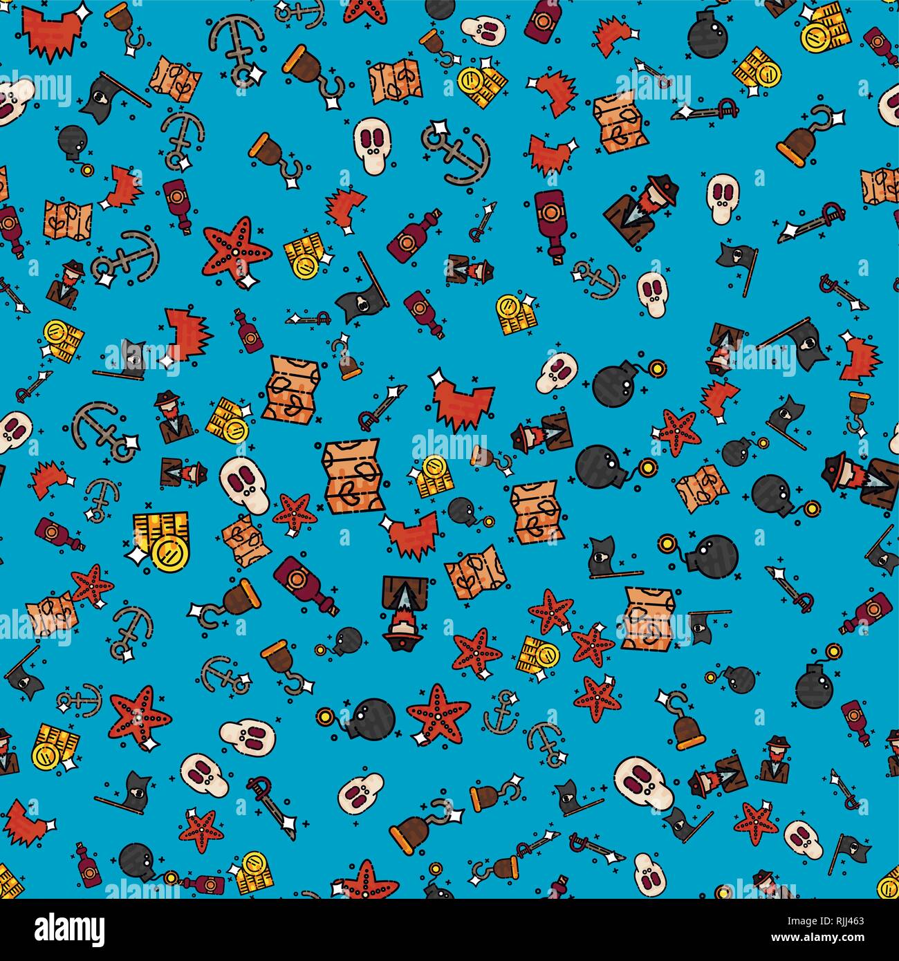 Pattern with pirate elements. Hand drawn pirate elements made in vector ...
