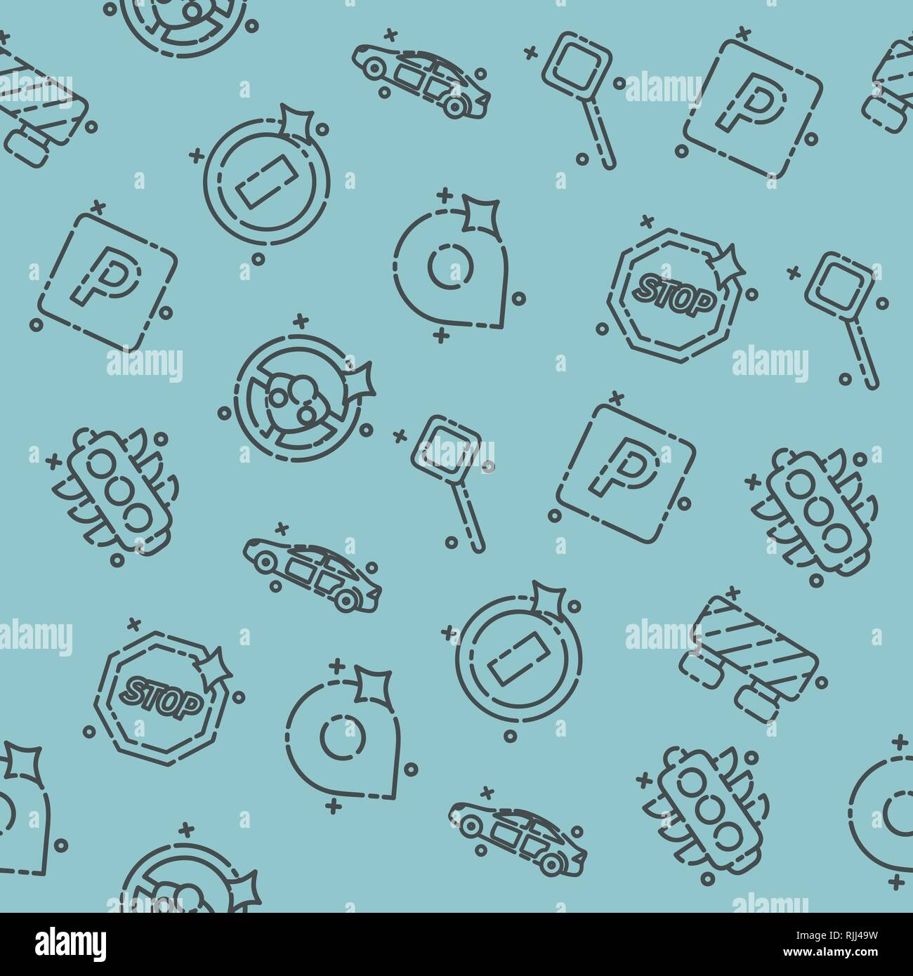 Traffic icons pattern with navigation light controller flat icons isolated vector illustration Stock Vector