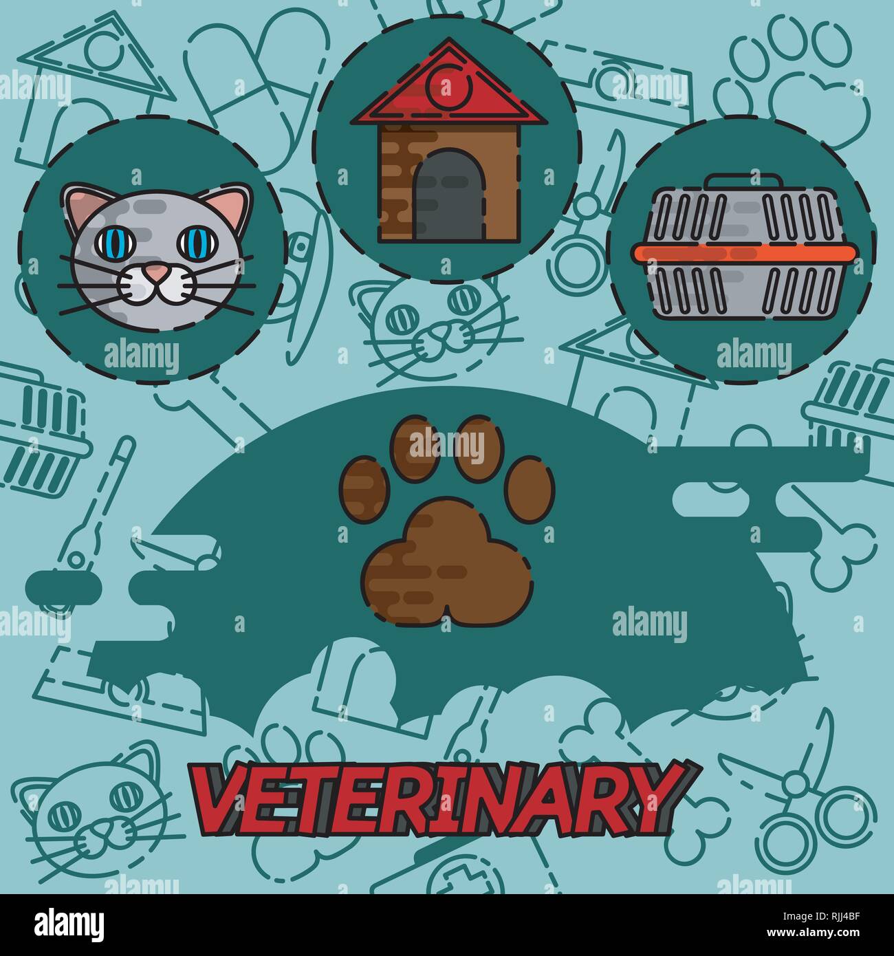 Veterinary pharmacy flat concept icons. Vector illustration, EPS 10 Stock Vector