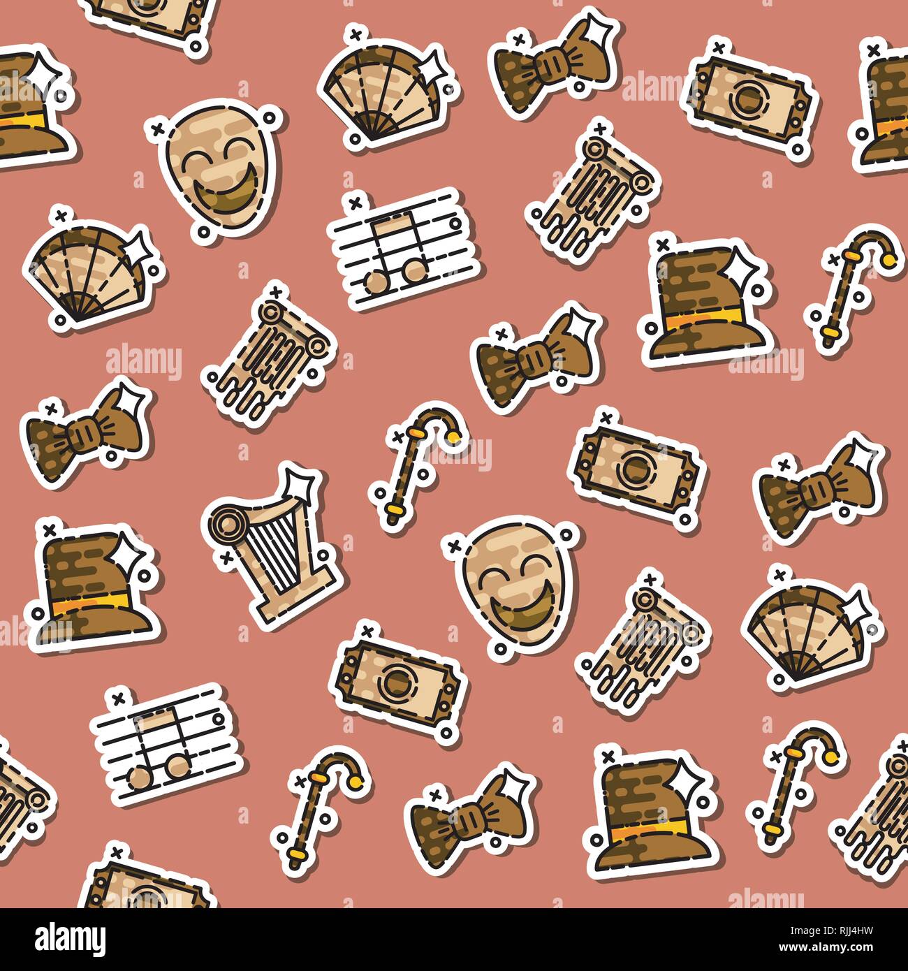Theater flat icons pattern - drama, comedy, curtain and mask, tragedy ...