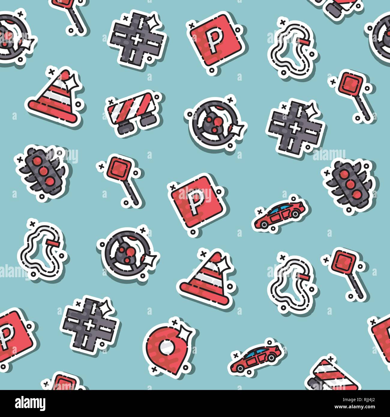 Traffic icons pattern with navigation light controller flat icons isolated vector illustration Stock Vector
