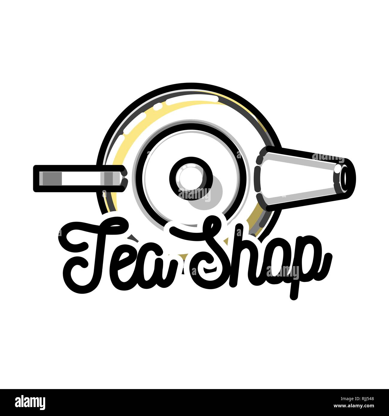 Color vintage tea shop emblem. Vector card design with tea. Tea house
