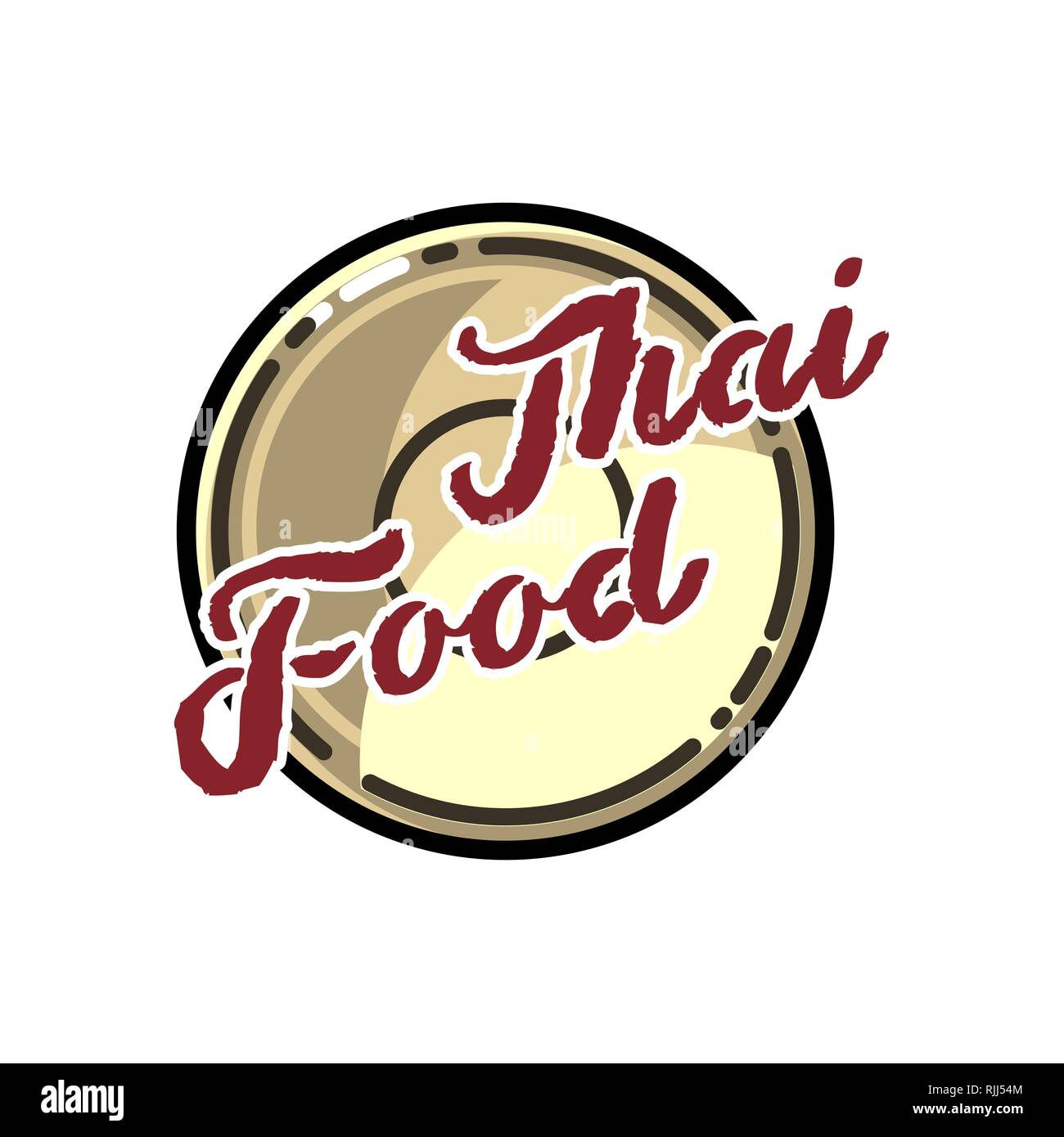 Color vintage thai food emblem, logo, badges, banners, emblem for asian food restaurant. Vector illustration. Stock Vector