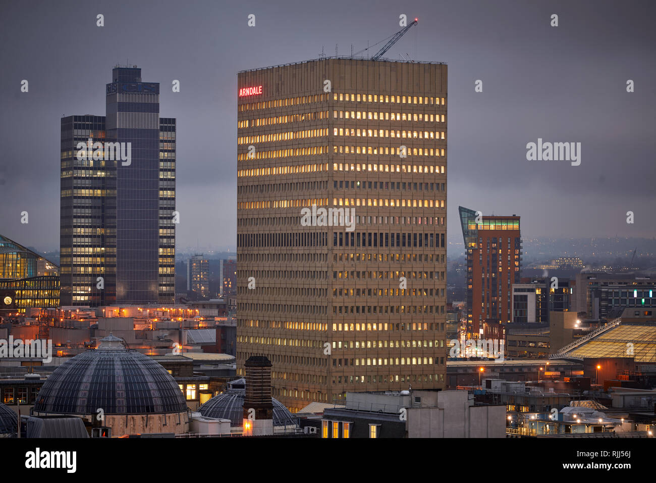 View from 125 Deansgate Looking across the Arndlae Tower and the Coop area Stock Photo